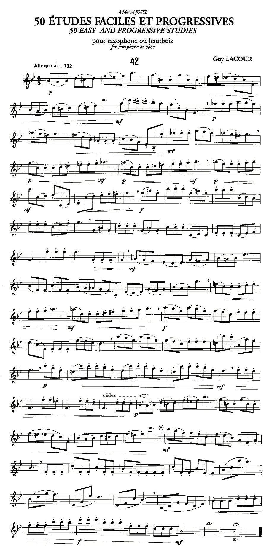 Guy Lacour 50 首萨克斯练习曲之42萨克斯曲谱（图1）