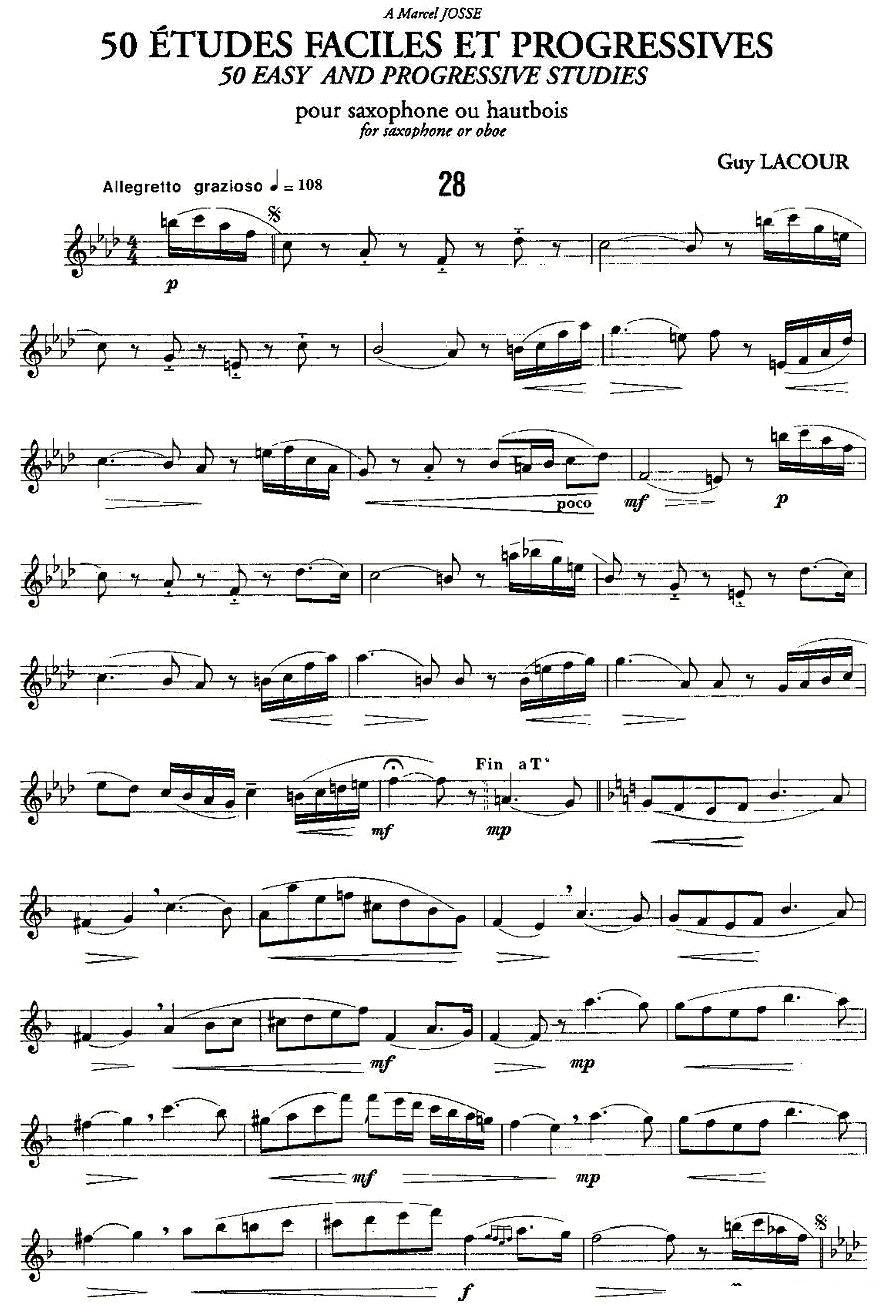 Guy Lacour 50 首萨克斯练习曲之28萨克斯曲谱（图1）