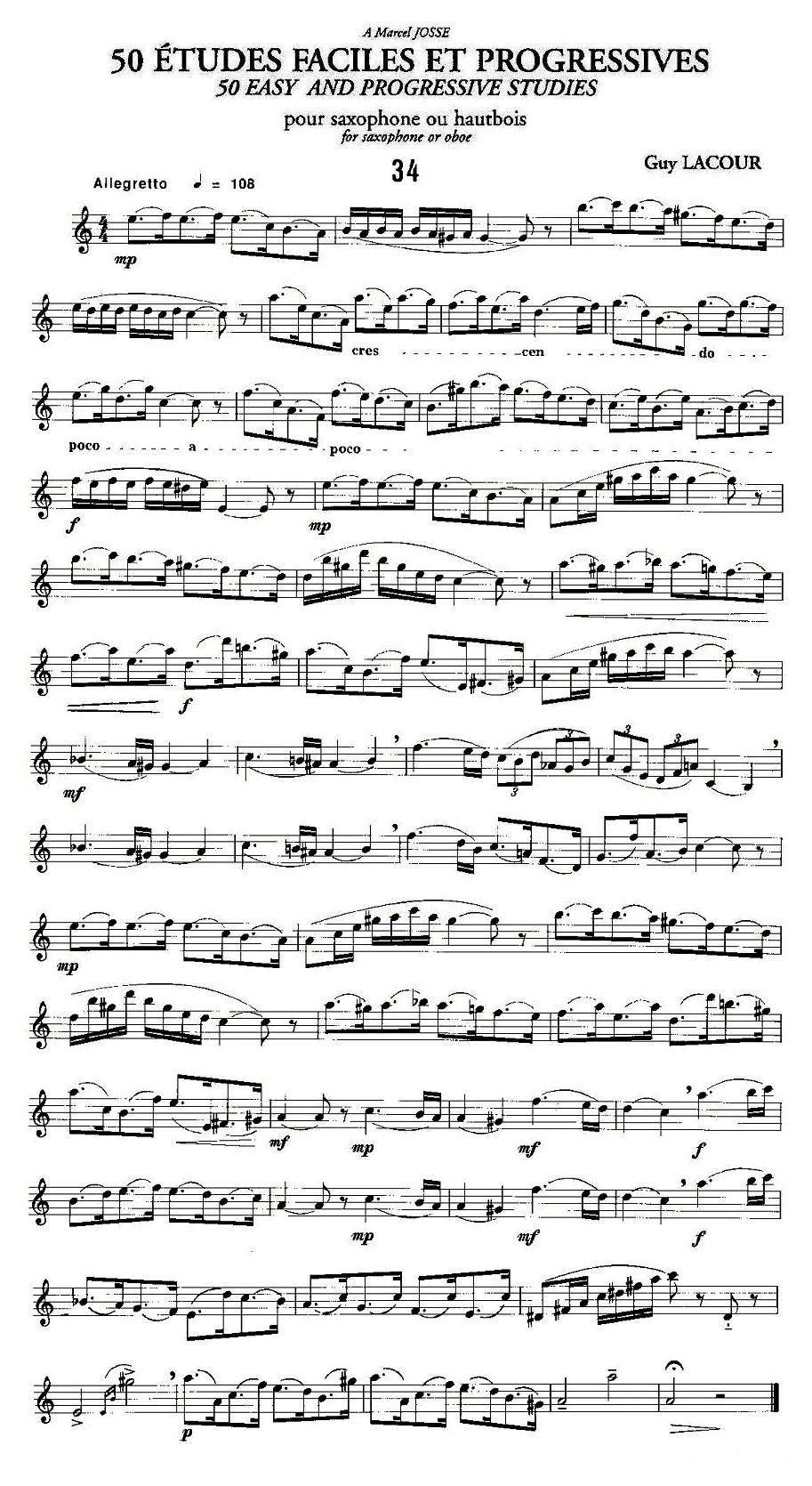 Guy Lacour 50 首萨克斯练习曲之34萨克斯曲谱（图1）