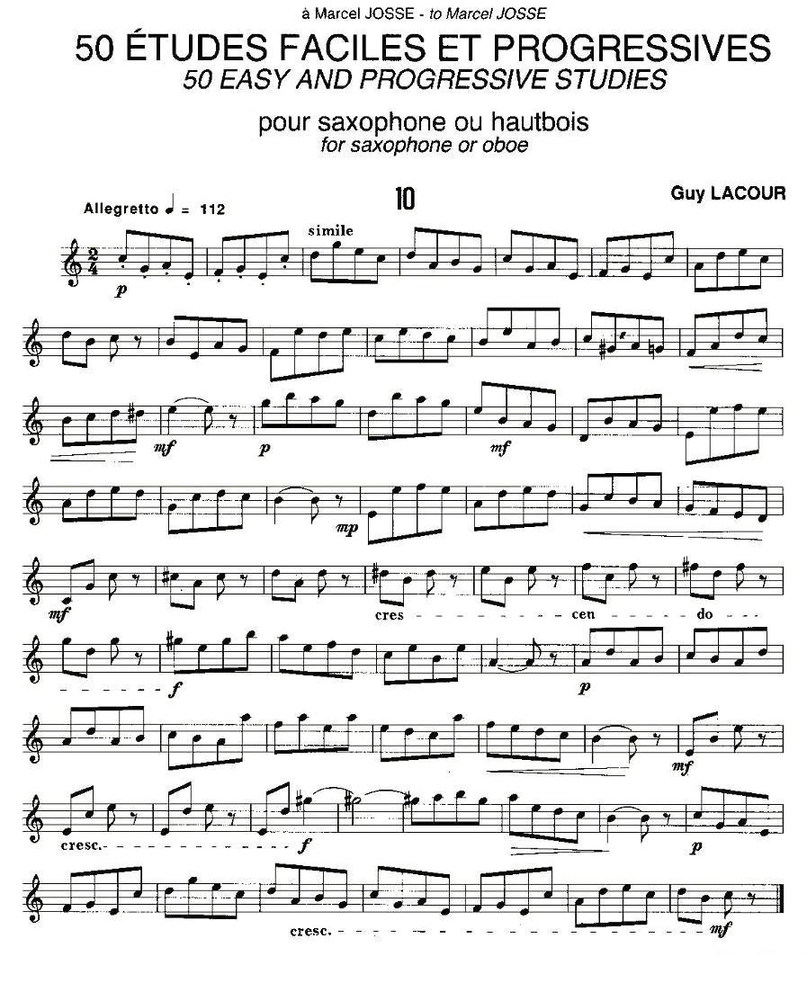 Guy Lacour 50 首萨克斯练习曲之十萨克斯曲谱（图1）