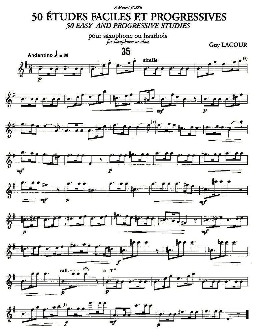 Guy Lacour 50 首萨克斯练习曲之35萨克斯曲谱（图1）