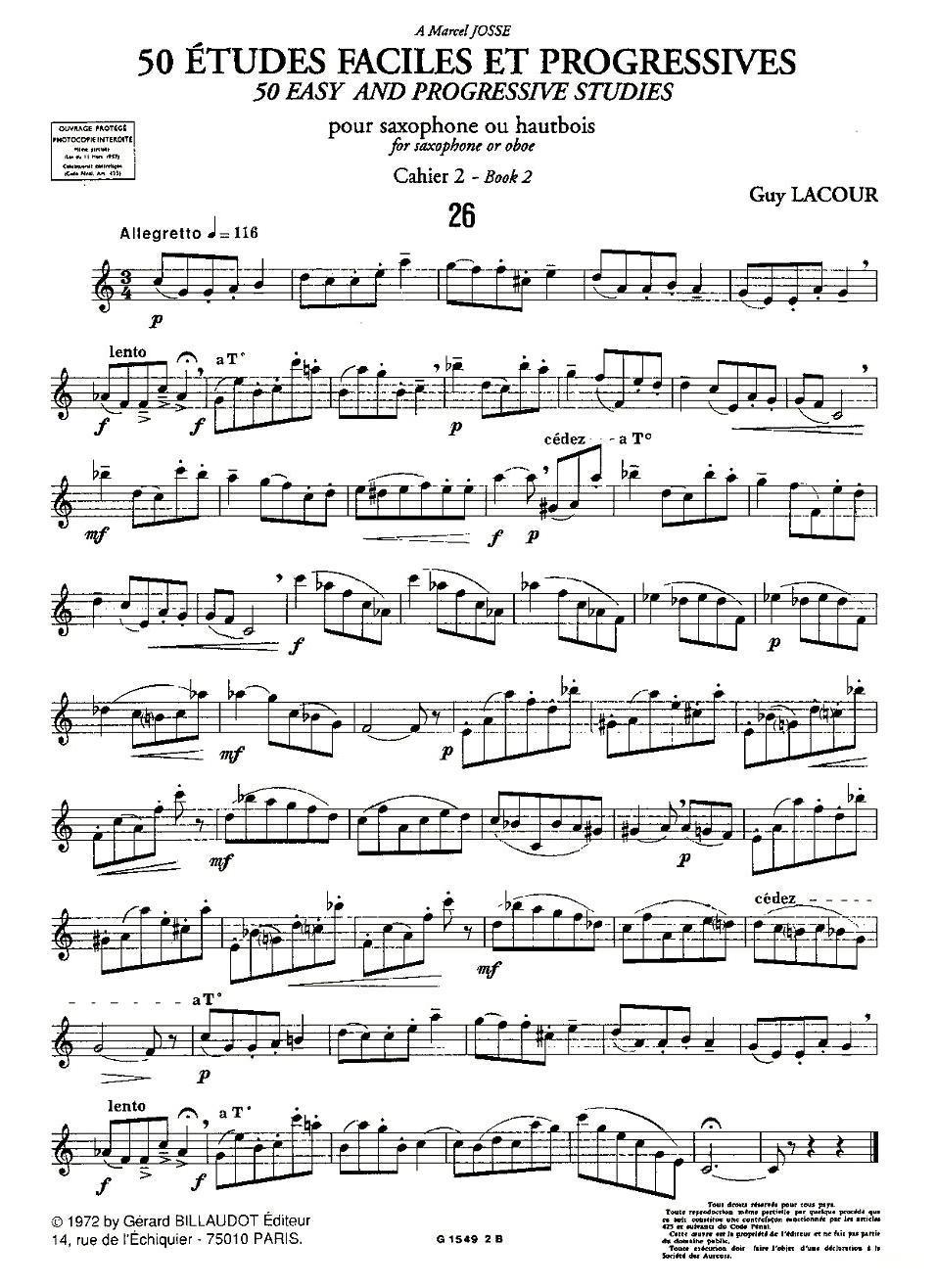 Guy Lacour 50 首萨克斯练习曲之26萨克斯曲谱（图1）