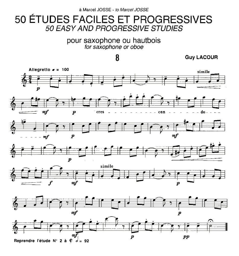 Guy Lacour 50 首萨克斯练习曲之八萨克斯曲谱（图1）