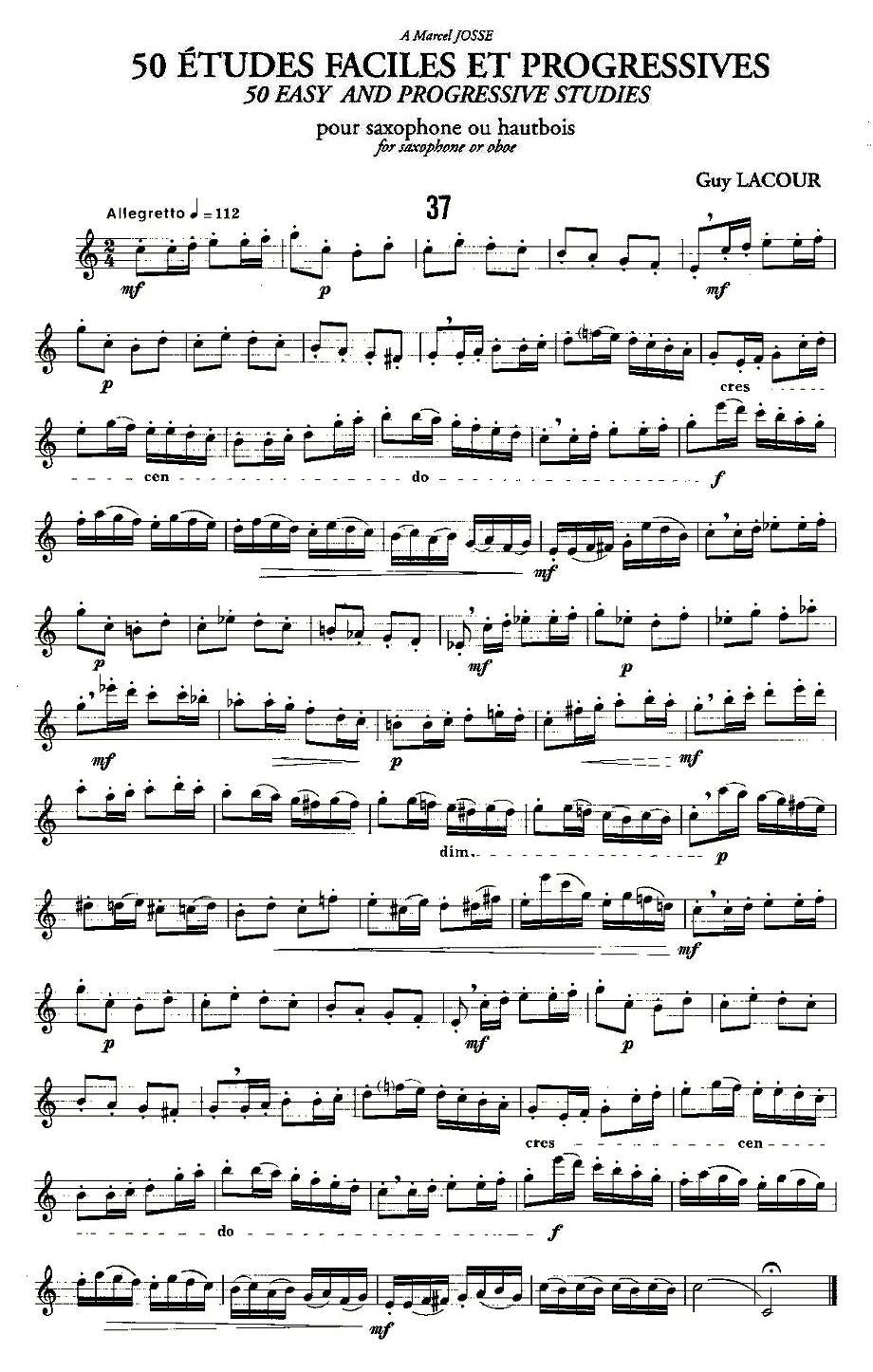 Guy Lacour 50 首萨克斯练习曲之37萨克斯曲谱（图1）