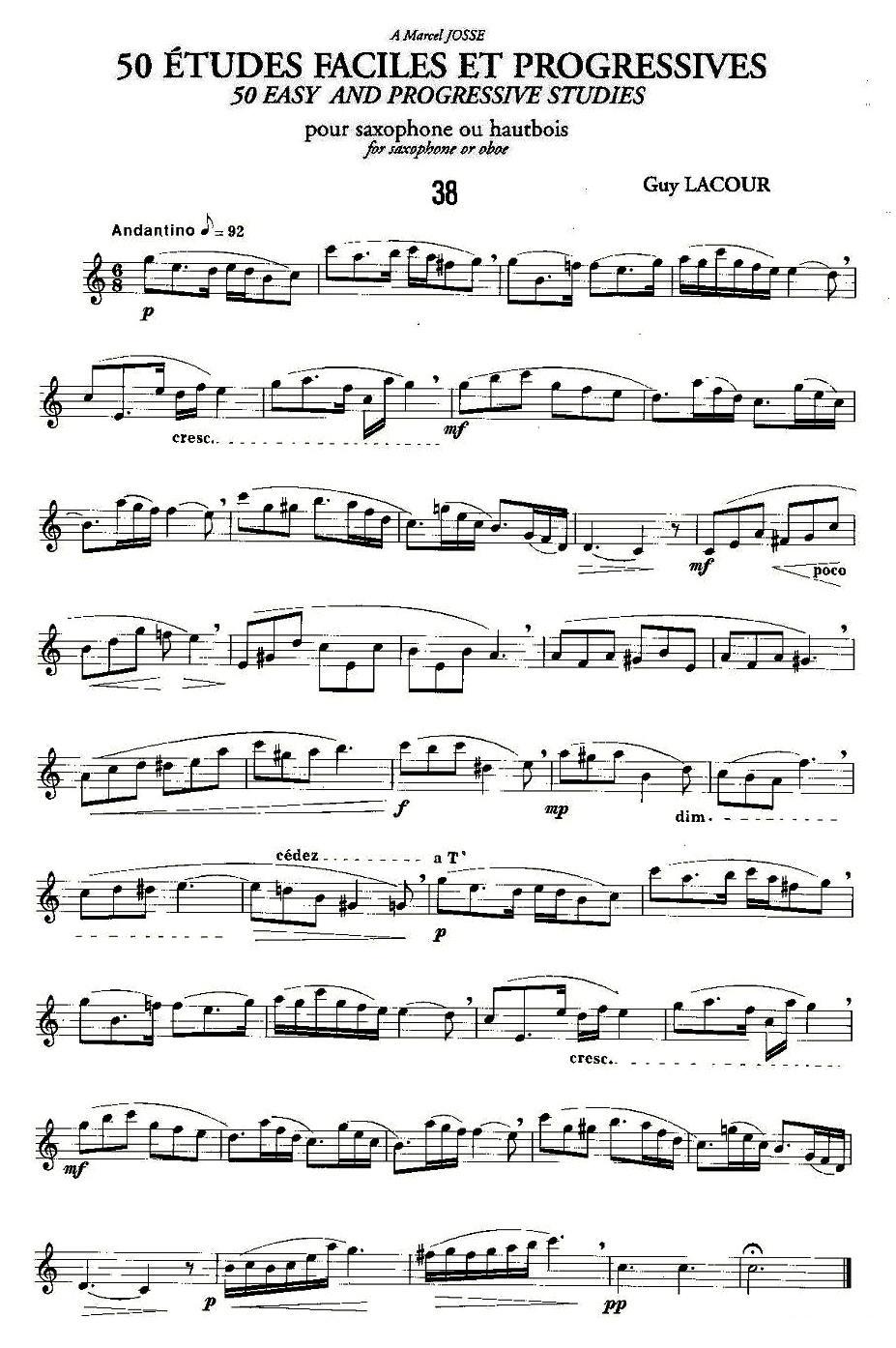 Guy Lacour 50 首萨克斯练习曲之38萨克斯曲谱（图1）