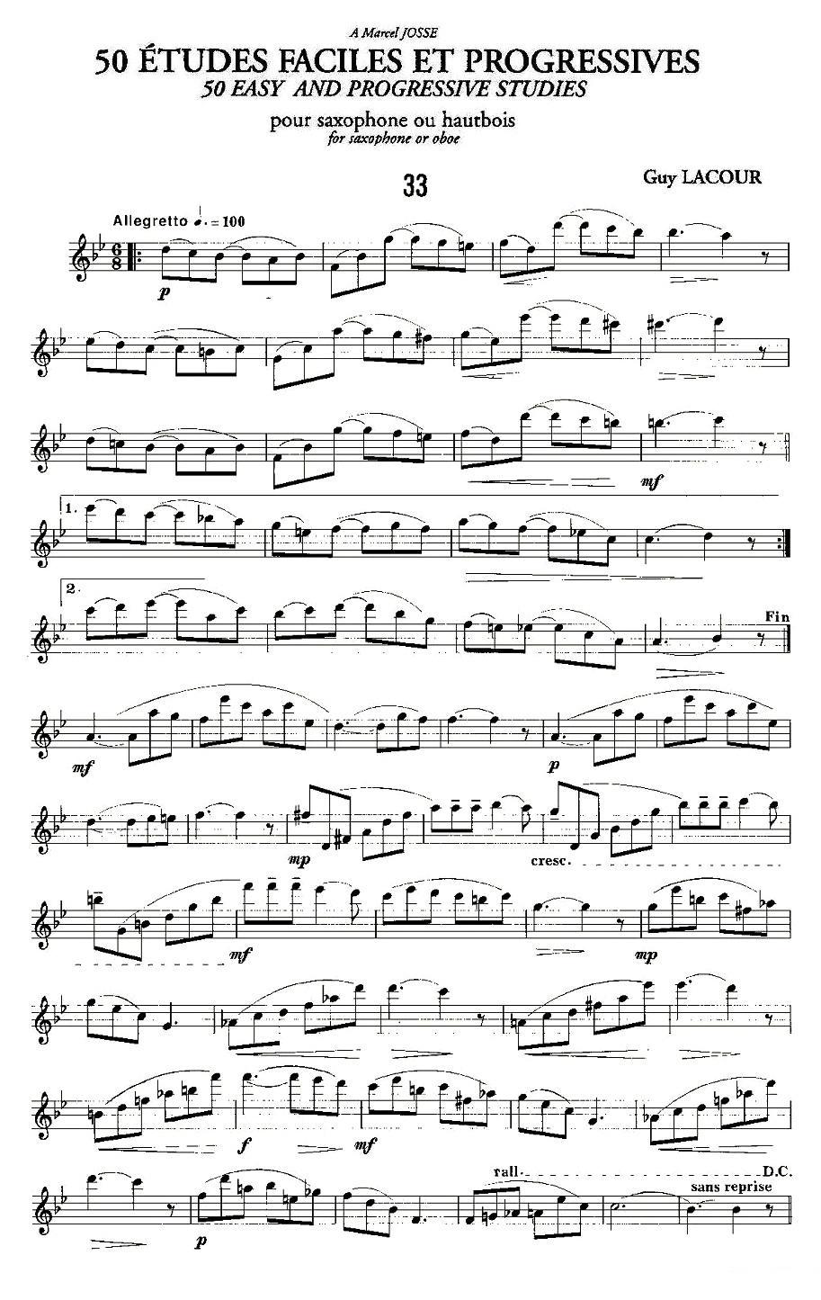 Guy Lacour 50 首萨克斯练习曲之33萨克斯曲谱（图1）