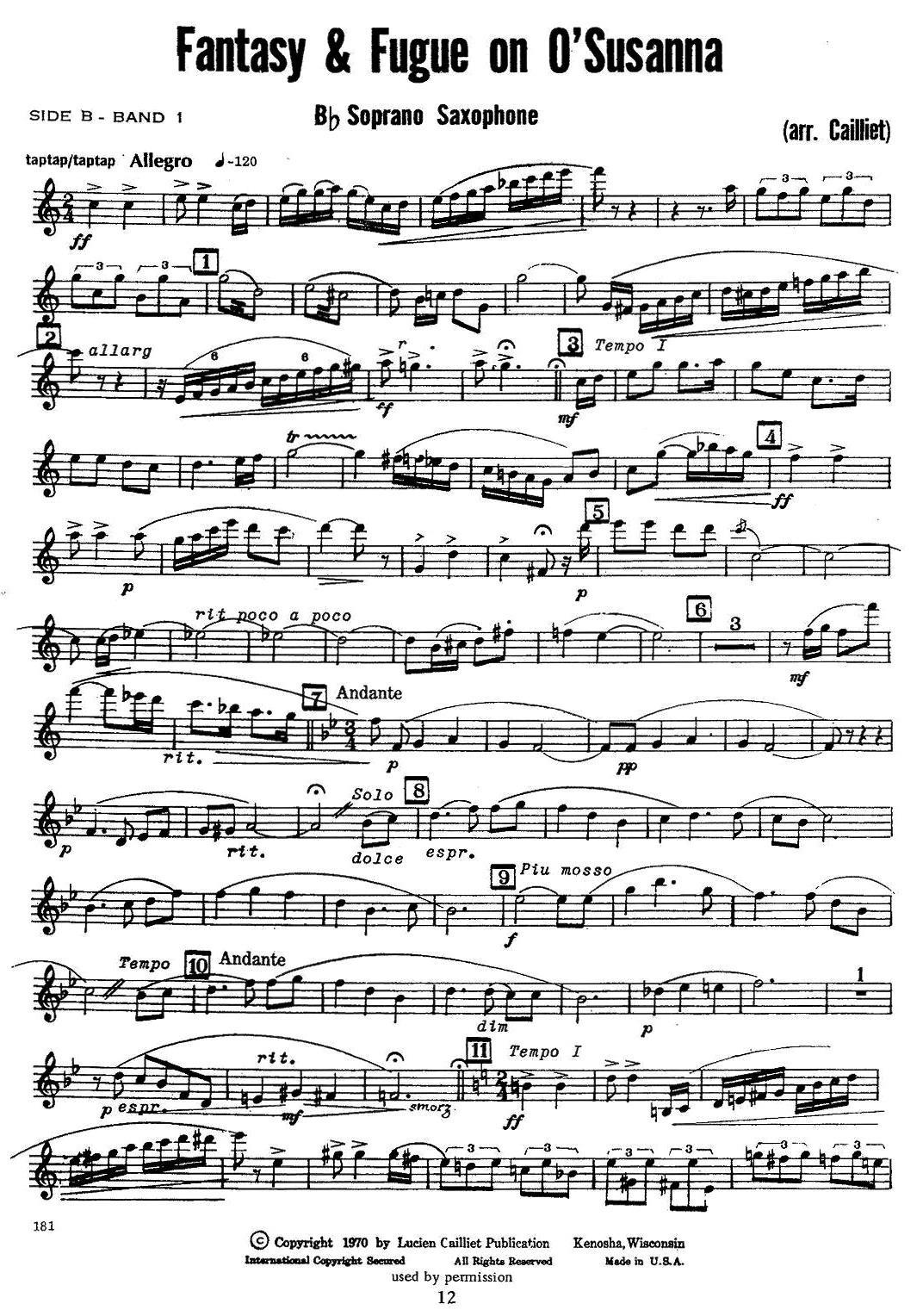 赋格曲-苏珊娜（四重奏 soprano—高音萨克斯分谱）萨克斯曲谱（图1）