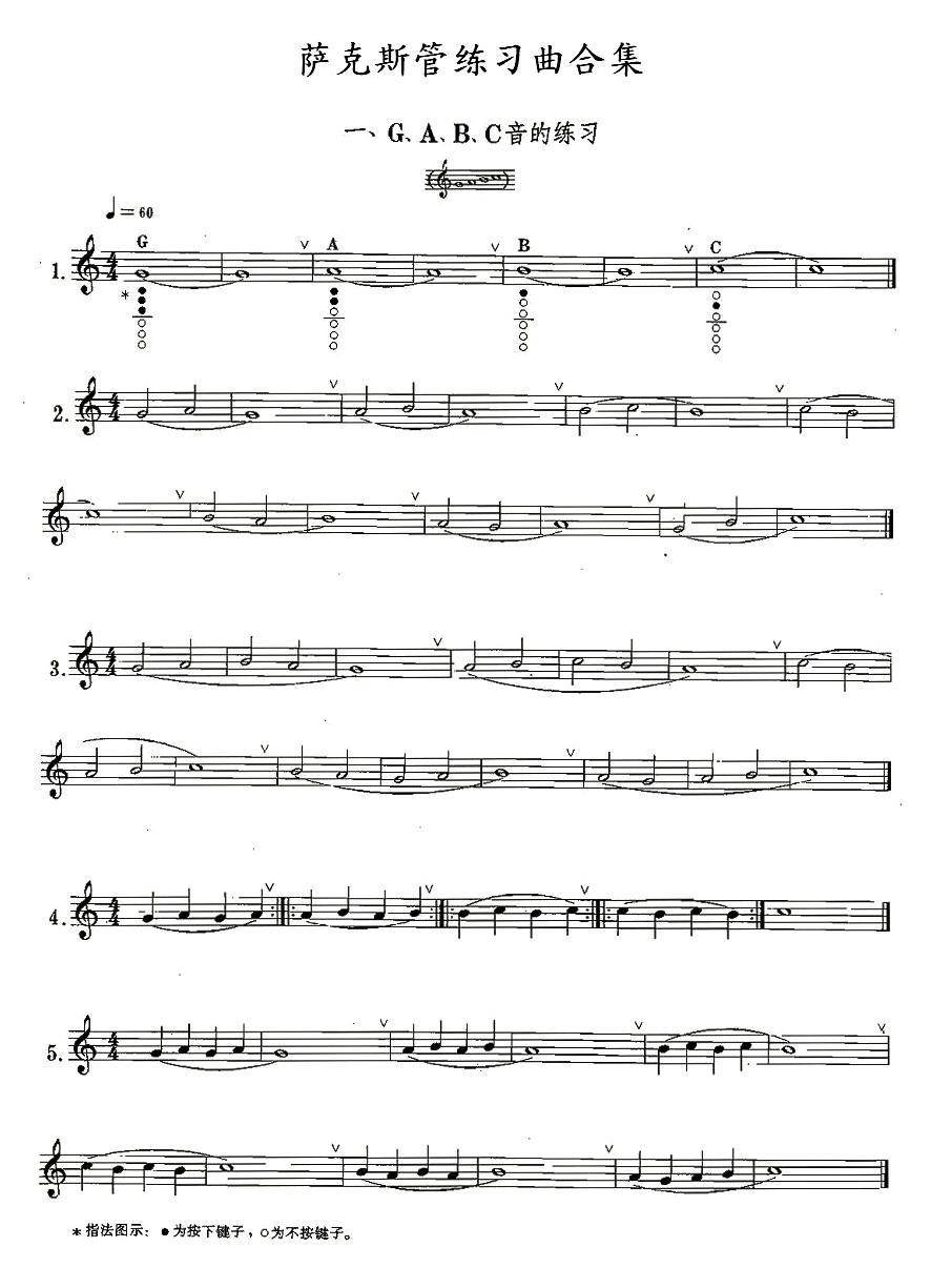 练习曲合集：1、G A B C音的练习萨克斯曲谱（图1）