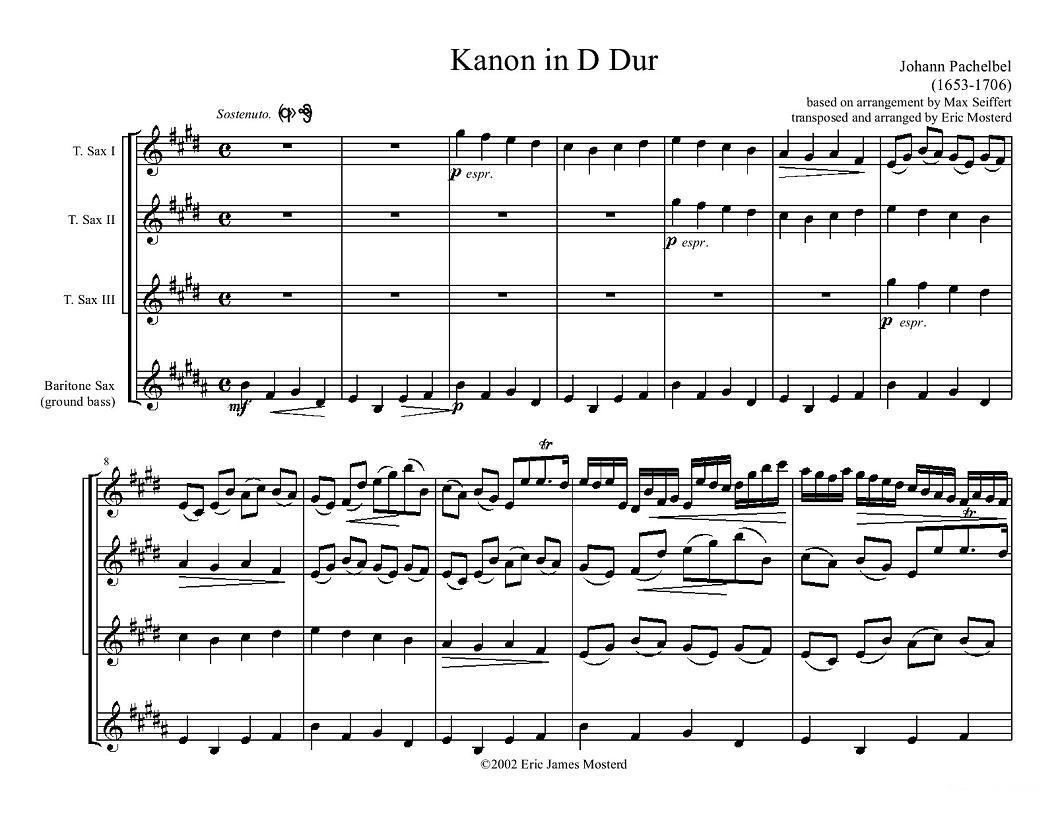 Kanon in D Dur（卡农四重奏）萨克斯曲谱（图1）