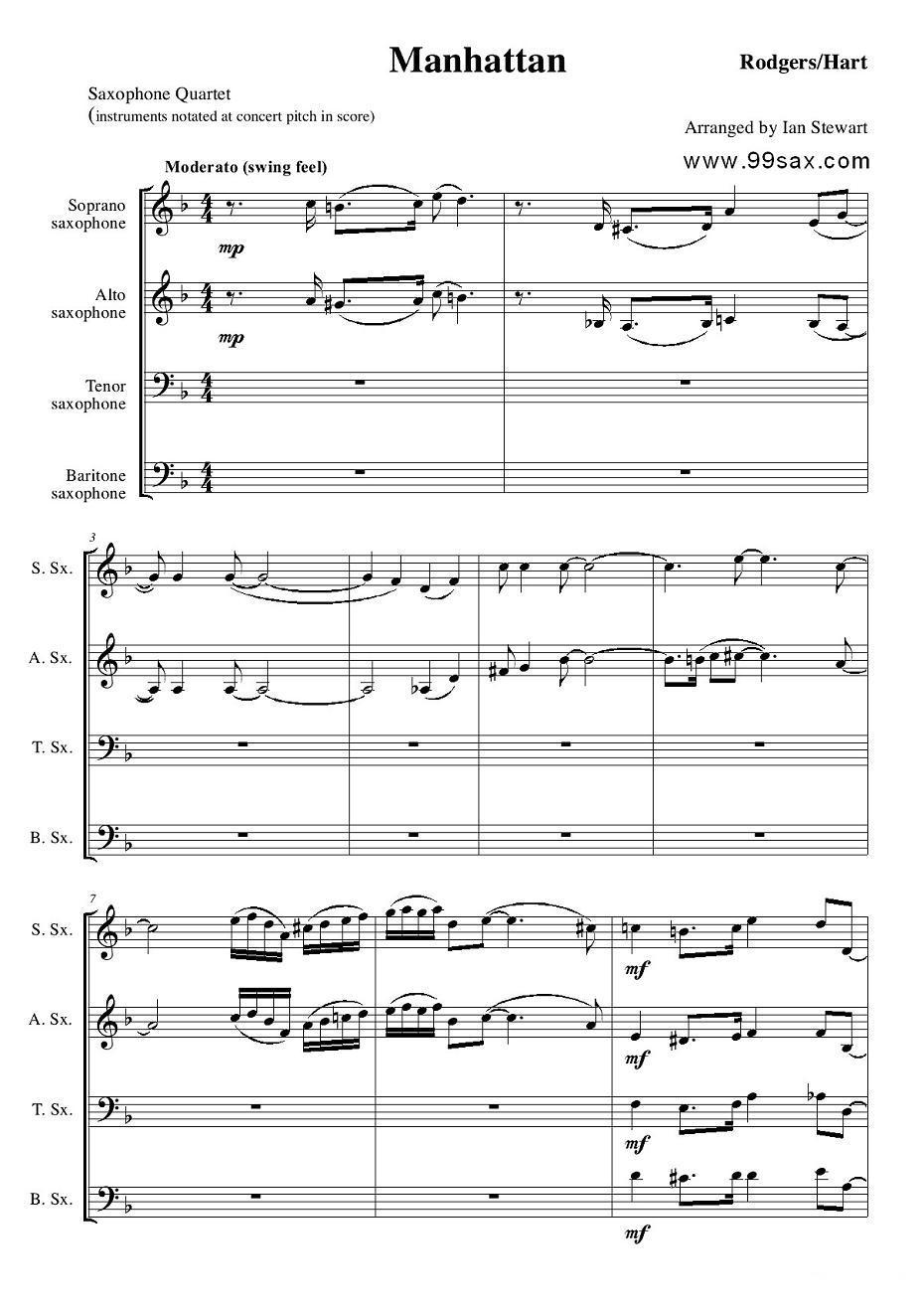 Manhattan score（四重奏）萨克斯曲谱（图1）