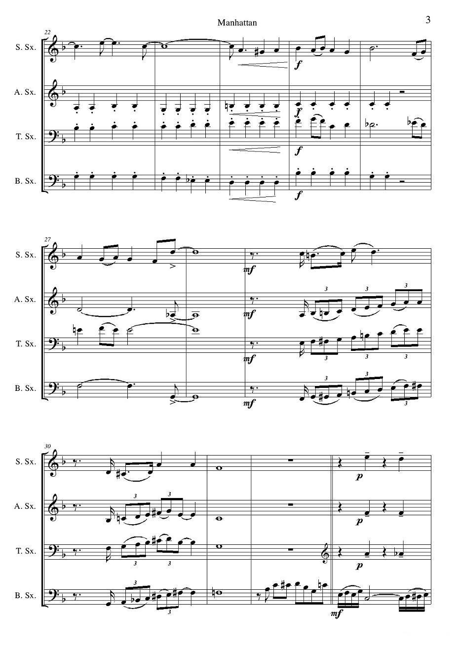 Manhattan score（四重奏）萨克斯曲谱（图3）