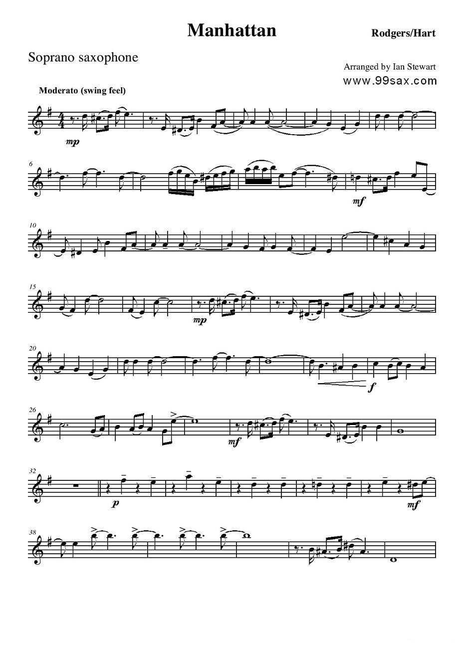 Manhattan Soprano Sax（四重奏高音萨克斯分谱）萨克斯曲谱（图1）
