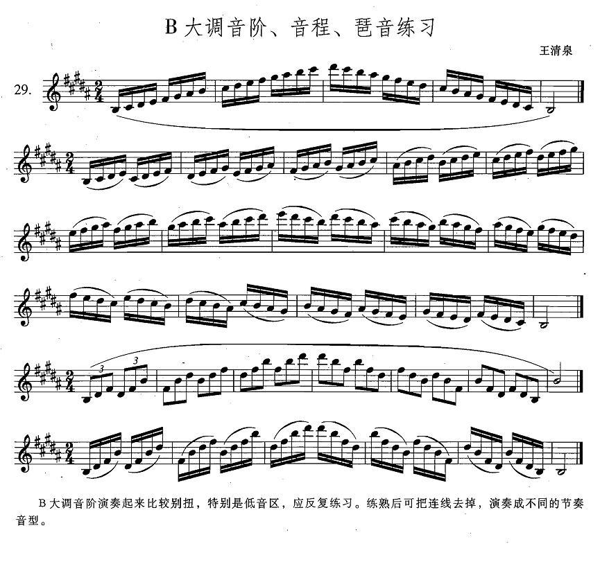 萨克斯练习曲合集（4 —29）B大调音阶、音程、琶音练习萨克斯曲谱（图1）