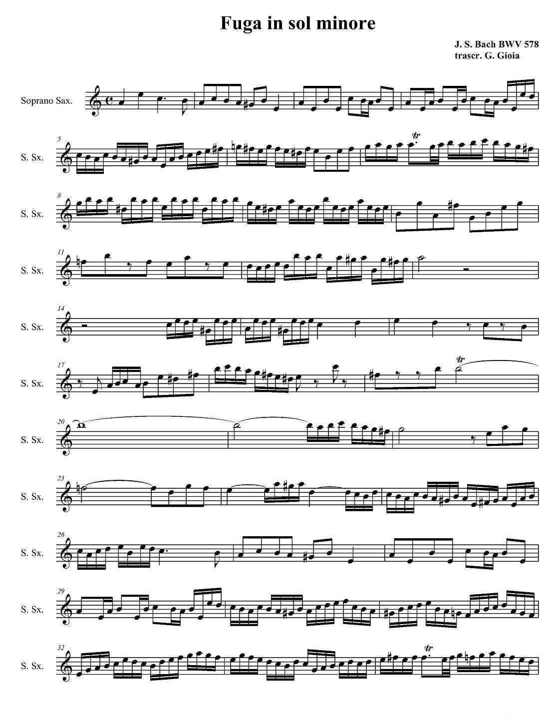 Fuga in sol minore （四重奏之高音萨克斯分谱）萨克斯曲谱（图1）