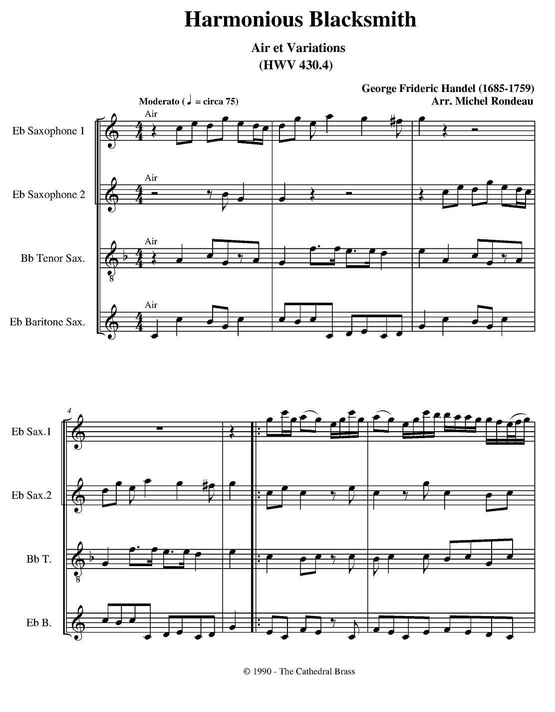 Harmonious Blacksmith（快乐的铁匠）（四重奏）萨克斯曲谱（图1）