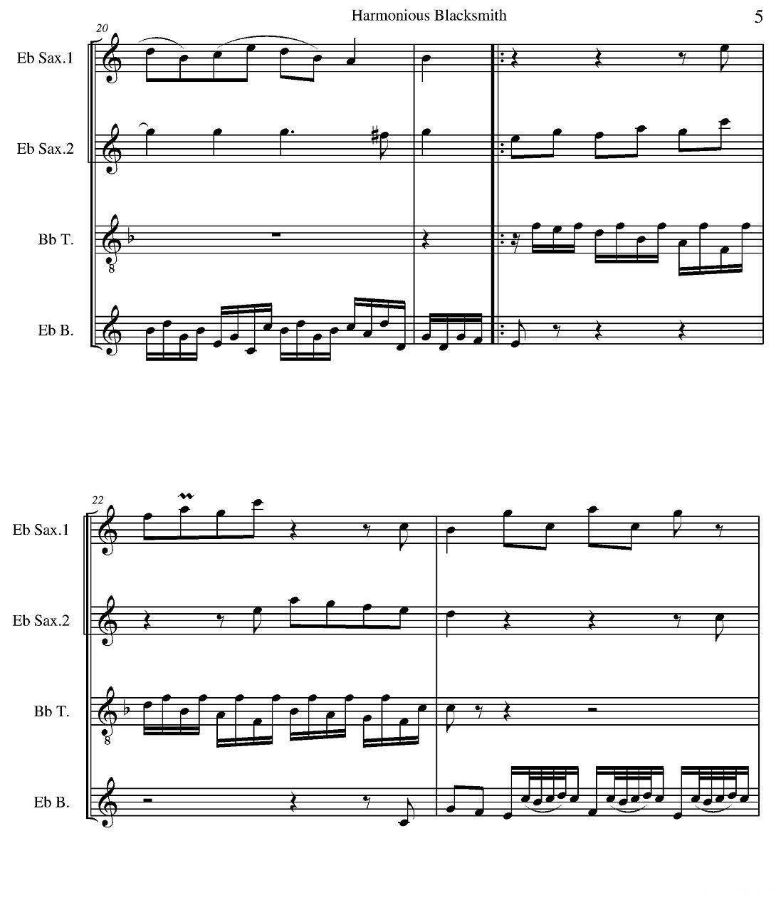 Harmonious Blacksmith（快乐的铁匠）（四重奏）萨克斯曲谱（图5）