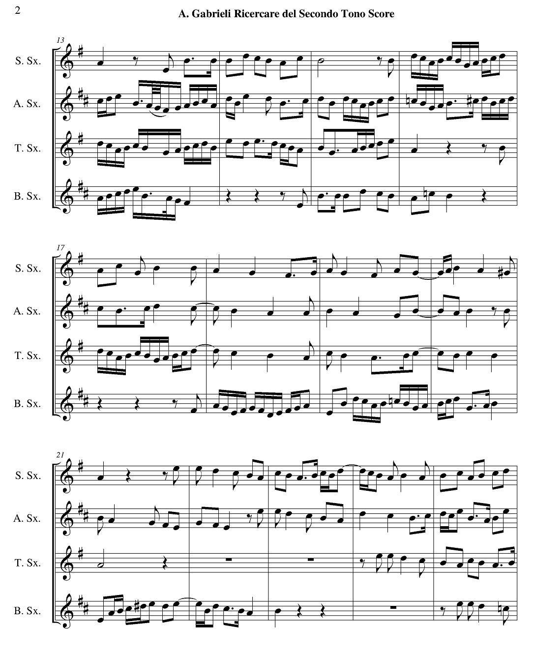 Ricercare del Secondo Tono（四重奏）萨克斯曲谱（图2）