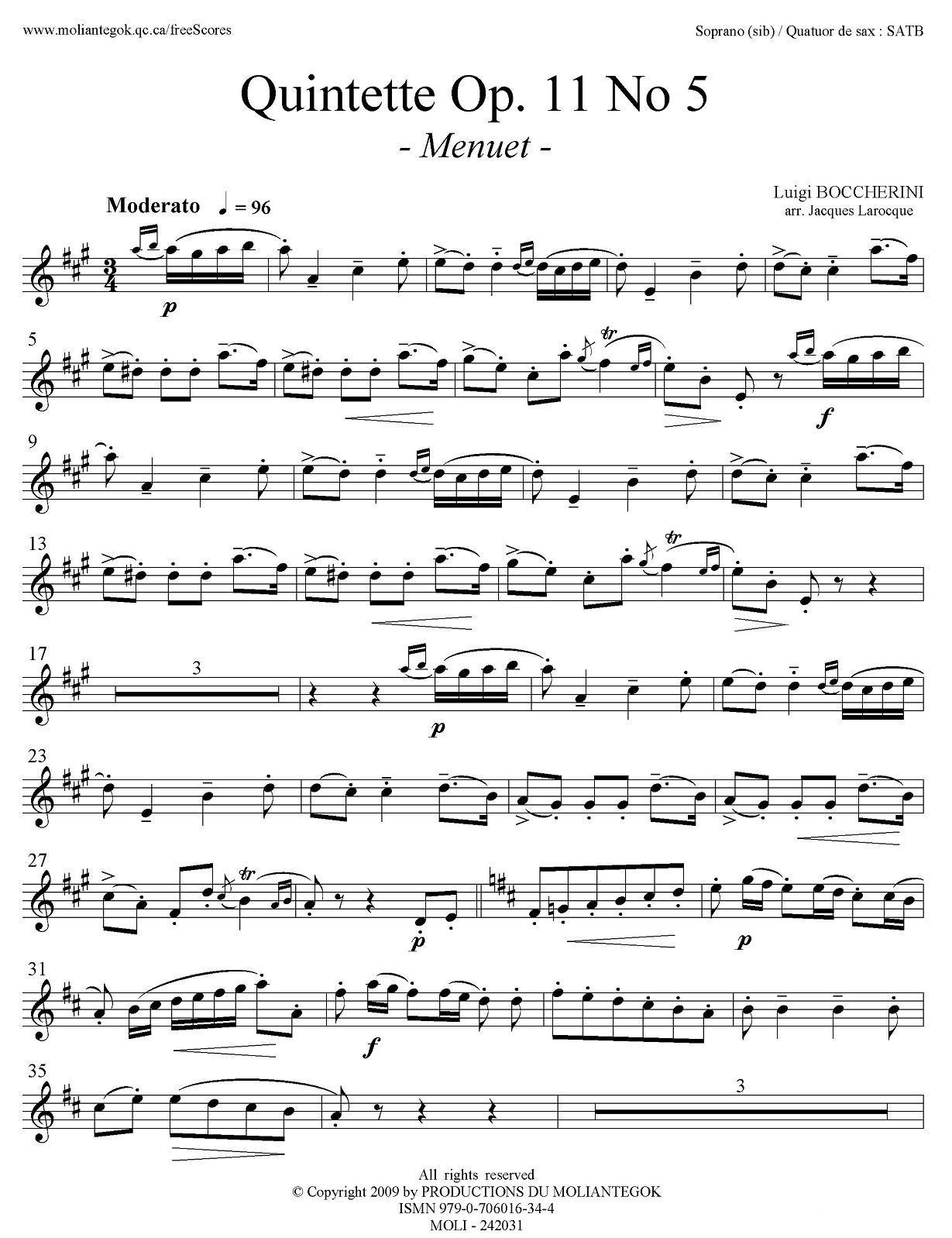 Quintette Op.11 No.5（四重奏分谱）萨克斯曲谱（图5）