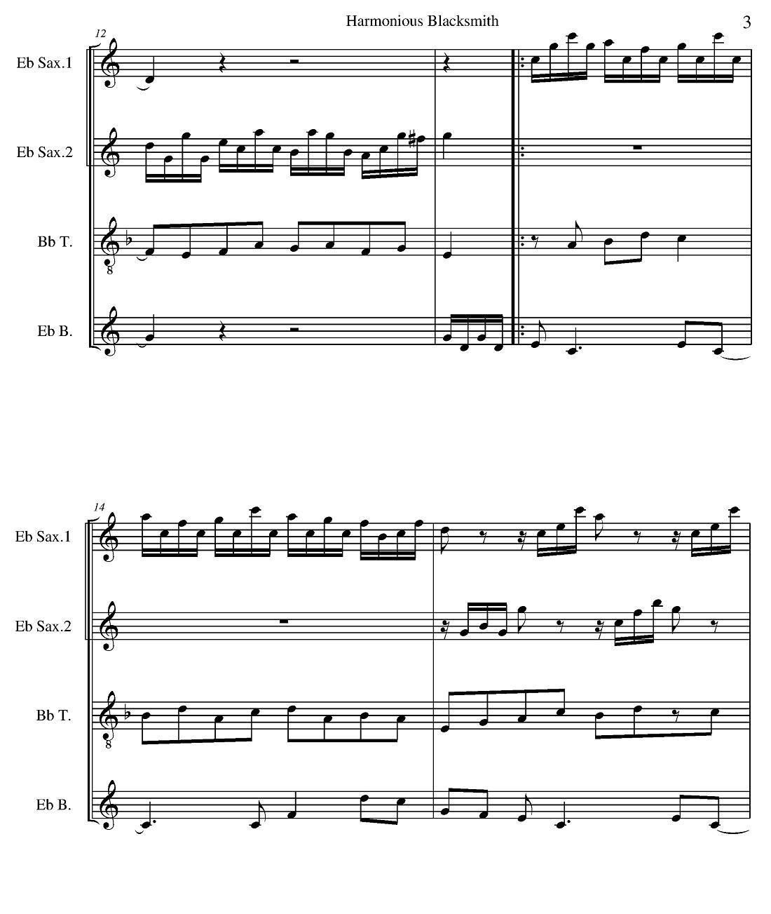 Harmonious Blacksmith（快乐的铁匠）（四重奏）萨克斯曲谱（图3）