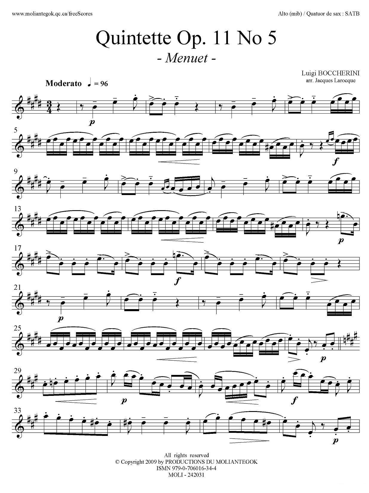 Quintette Op.11 No.5（四重奏分谱）萨克斯曲谱（图1）