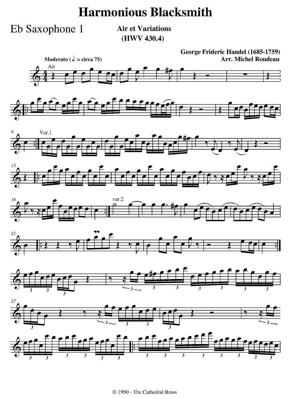 Harmonious Blacksmith（快乐的铁匠）（四重奏分谱）萨克斯曲谱（图1）
