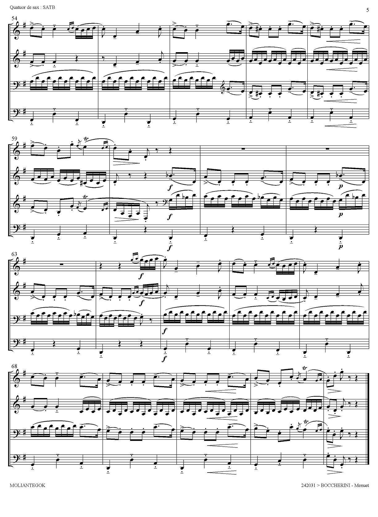 Quintette Op.11 No.5（四重奏）萨克斯曲谱（图4）