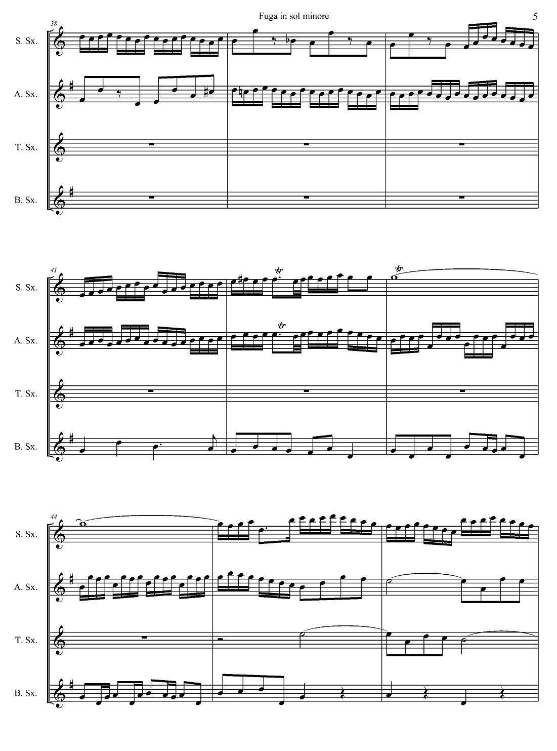 Fuga in sol minore （四重奏）萨克斯曲谱（图5）