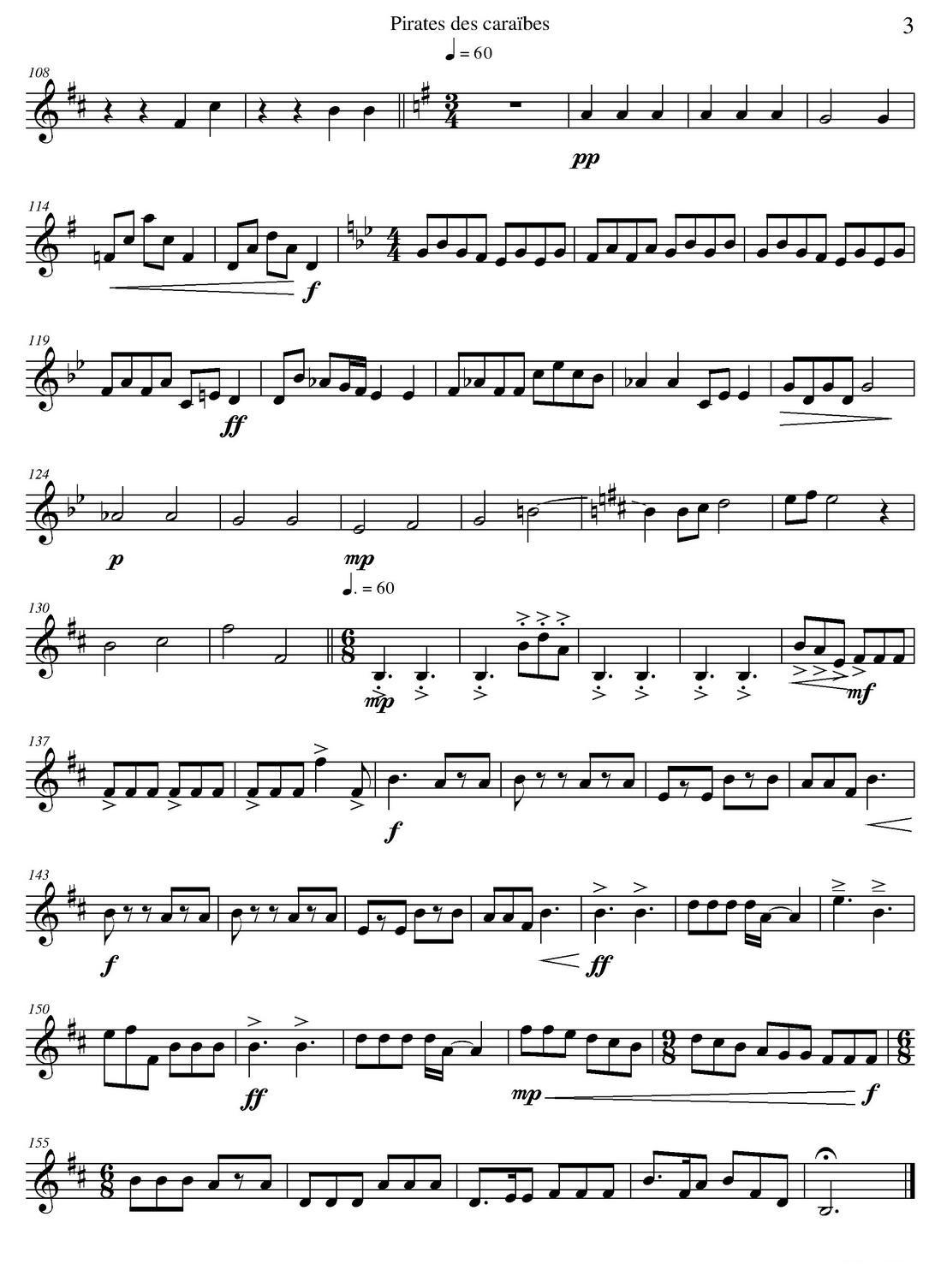加勒比海盗（四重奏之上低音萨克斯分谱）萨克斯曲谱（图3）