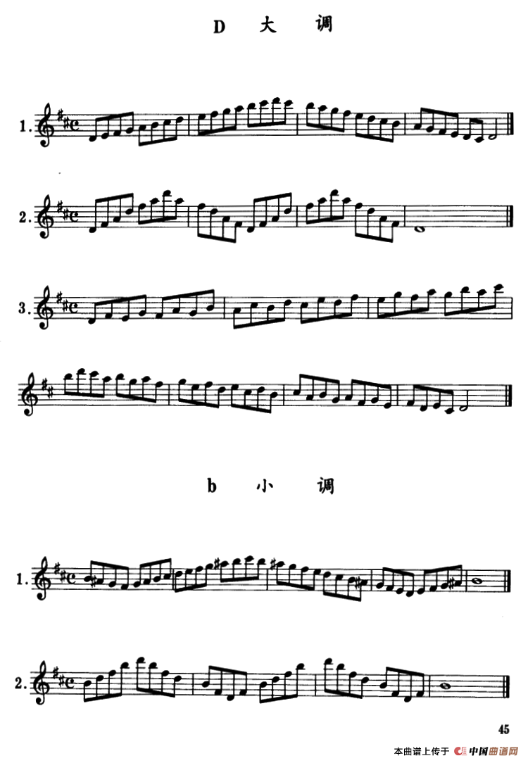 D大调、d小调及3首练习曲萨克斯曲谱（图1）