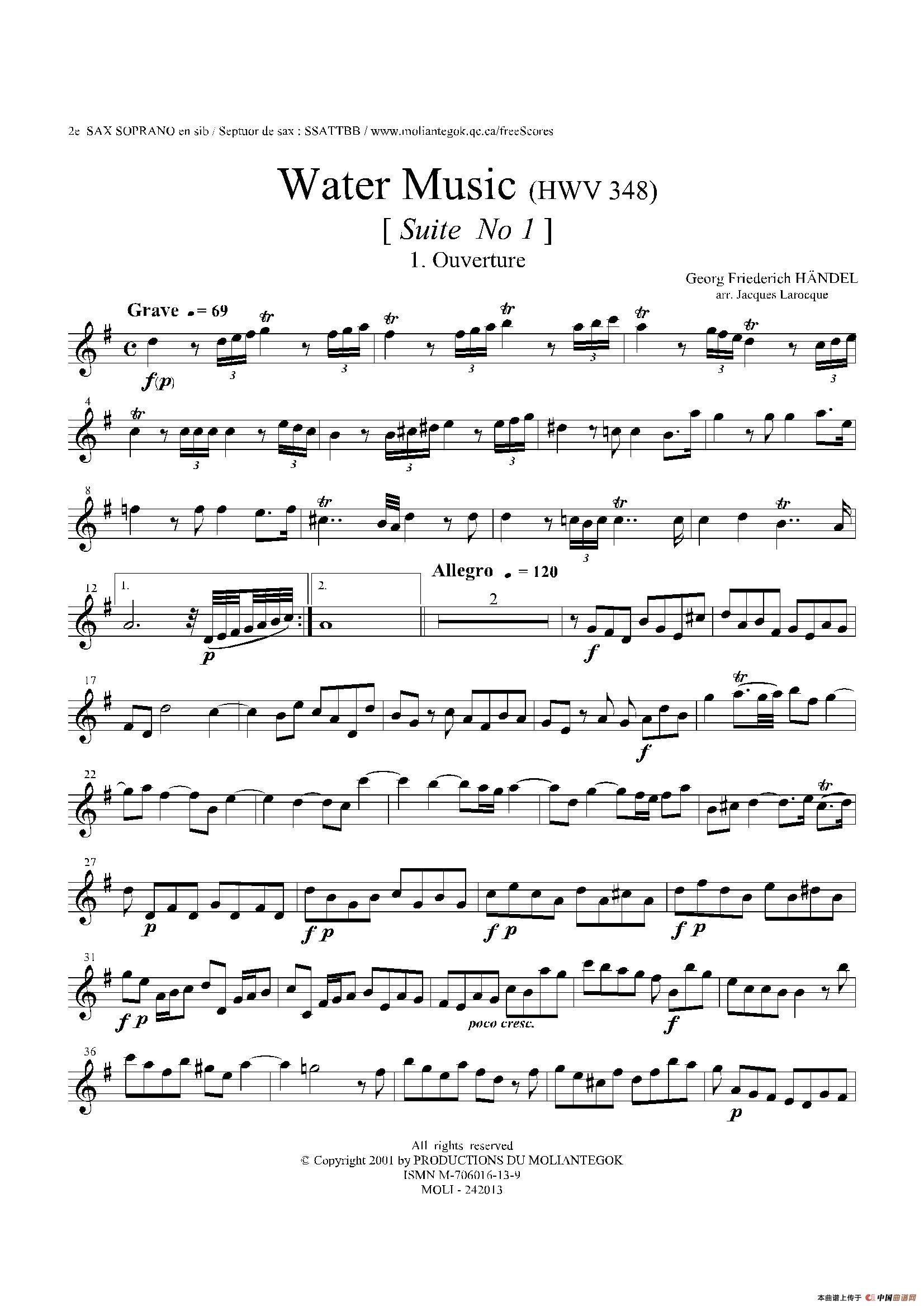 Water Music（HWV.348 No.1）（第二高音萨克斯）萨克斯曲谱（图1）