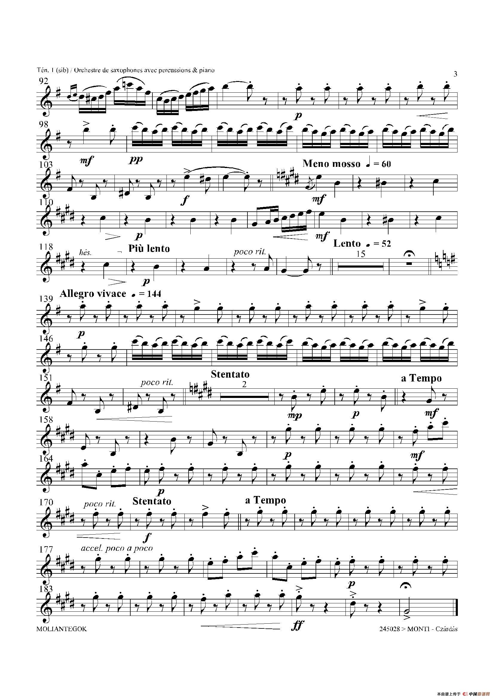 Czardas 查尔达斯（15重奏）（3支次中音萨克斯）萨克斯曲谱（图2）