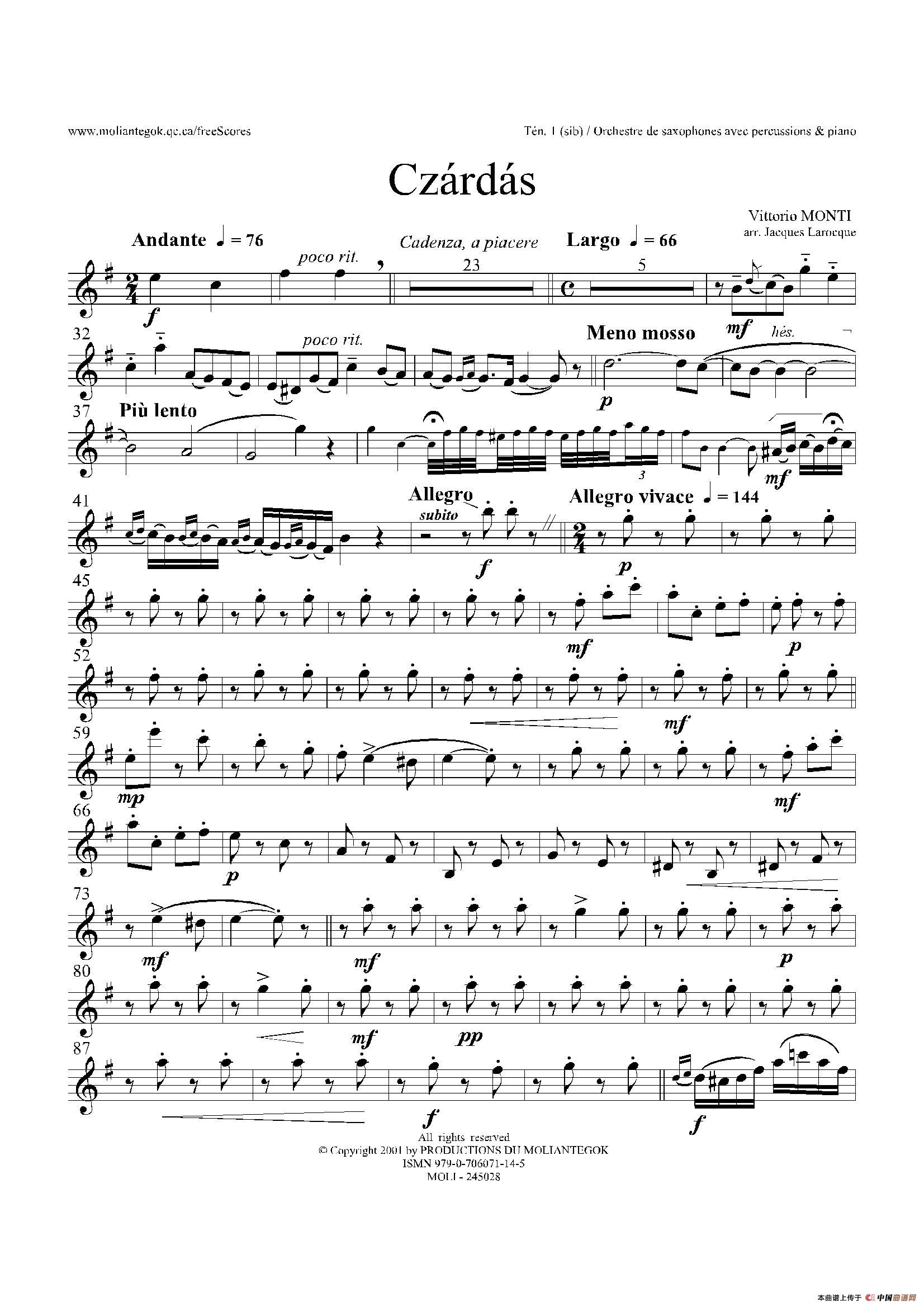 Czardas 查尔达斯（15重奏）（3支次中音萨克斯）萨克斯曲谱（图1）
