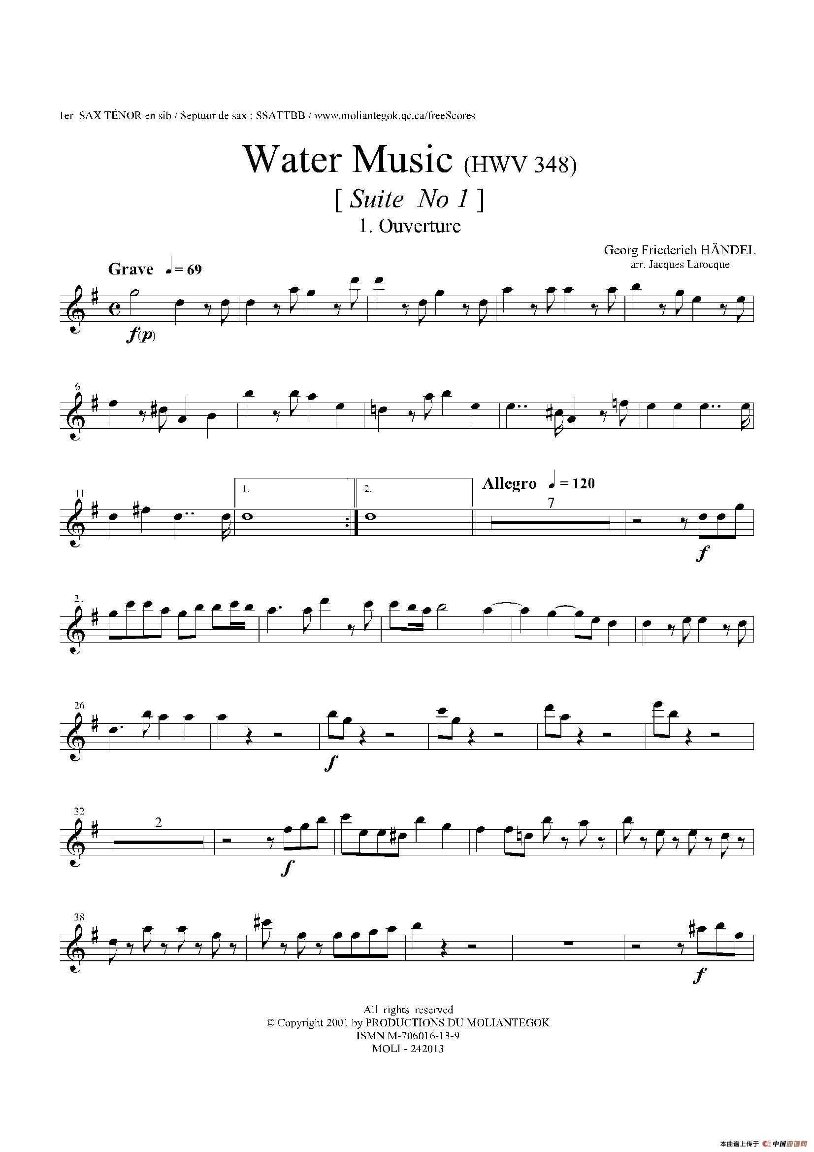 Water Music（HWV.348 No.1）（第一次中音萨克斯）萨克斯曲谱（图1）
