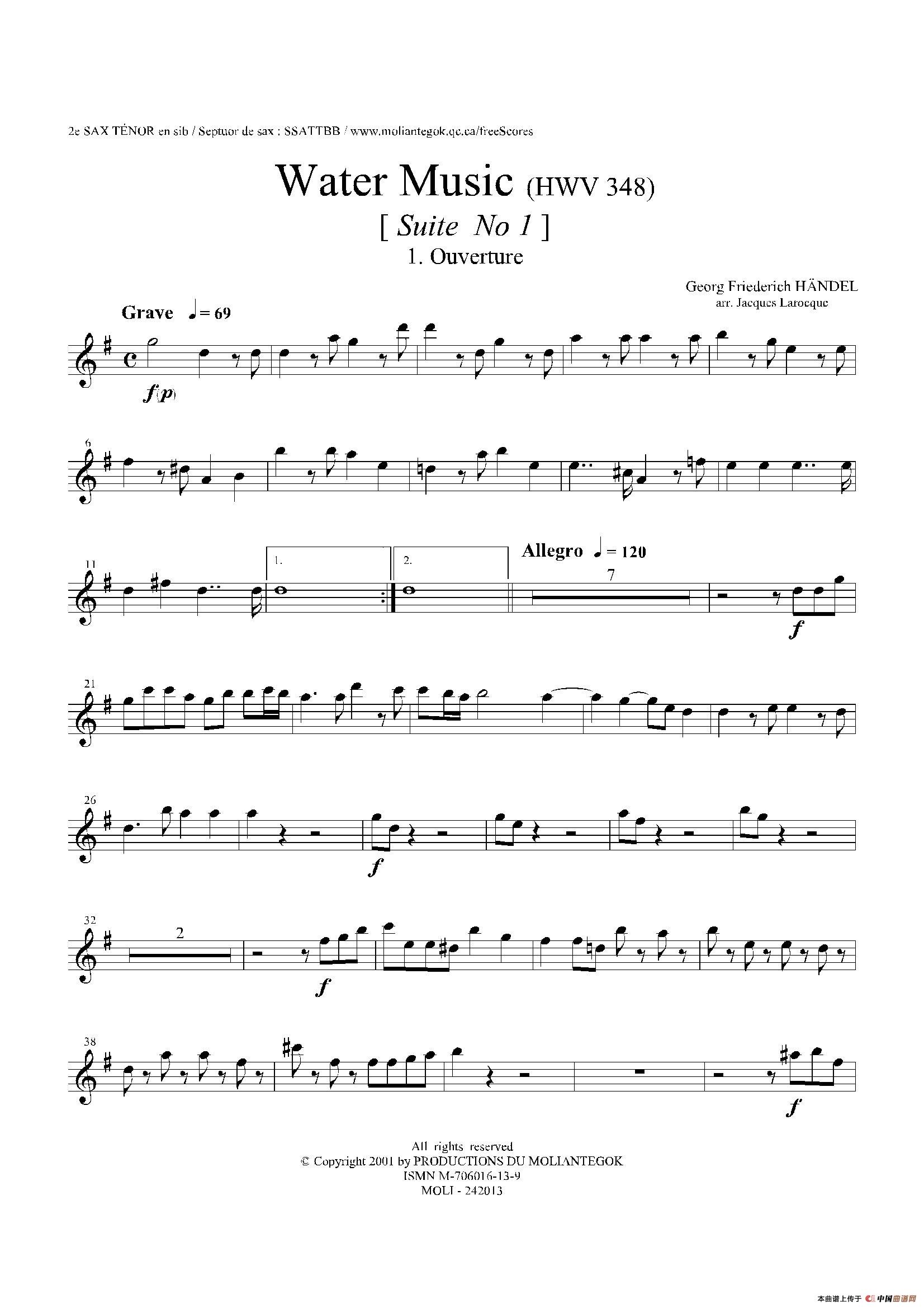 Water Music（HWV.348 No.1）（第二次中音萨克斯）萨克斯曲谱（图1）