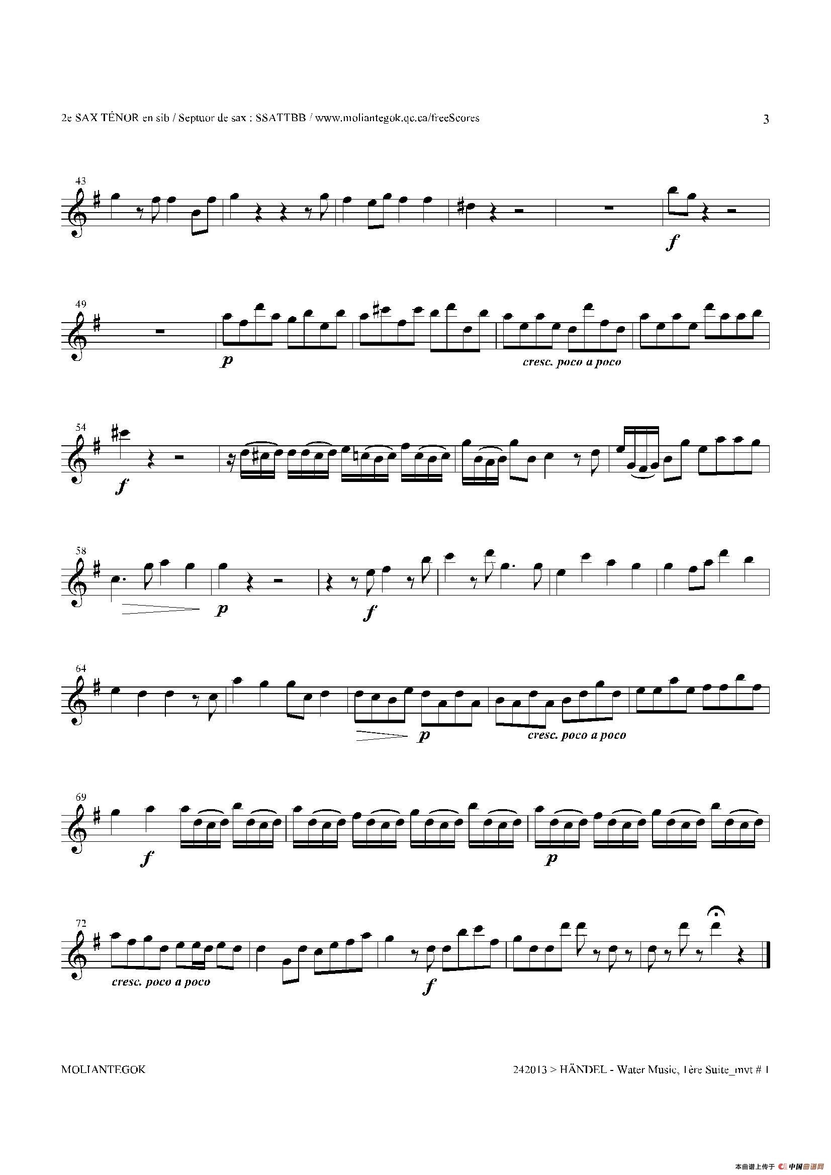 Water Music（HWV.348 No.1）（第二次中音萨克斯）萨克斯曲谱（图2）