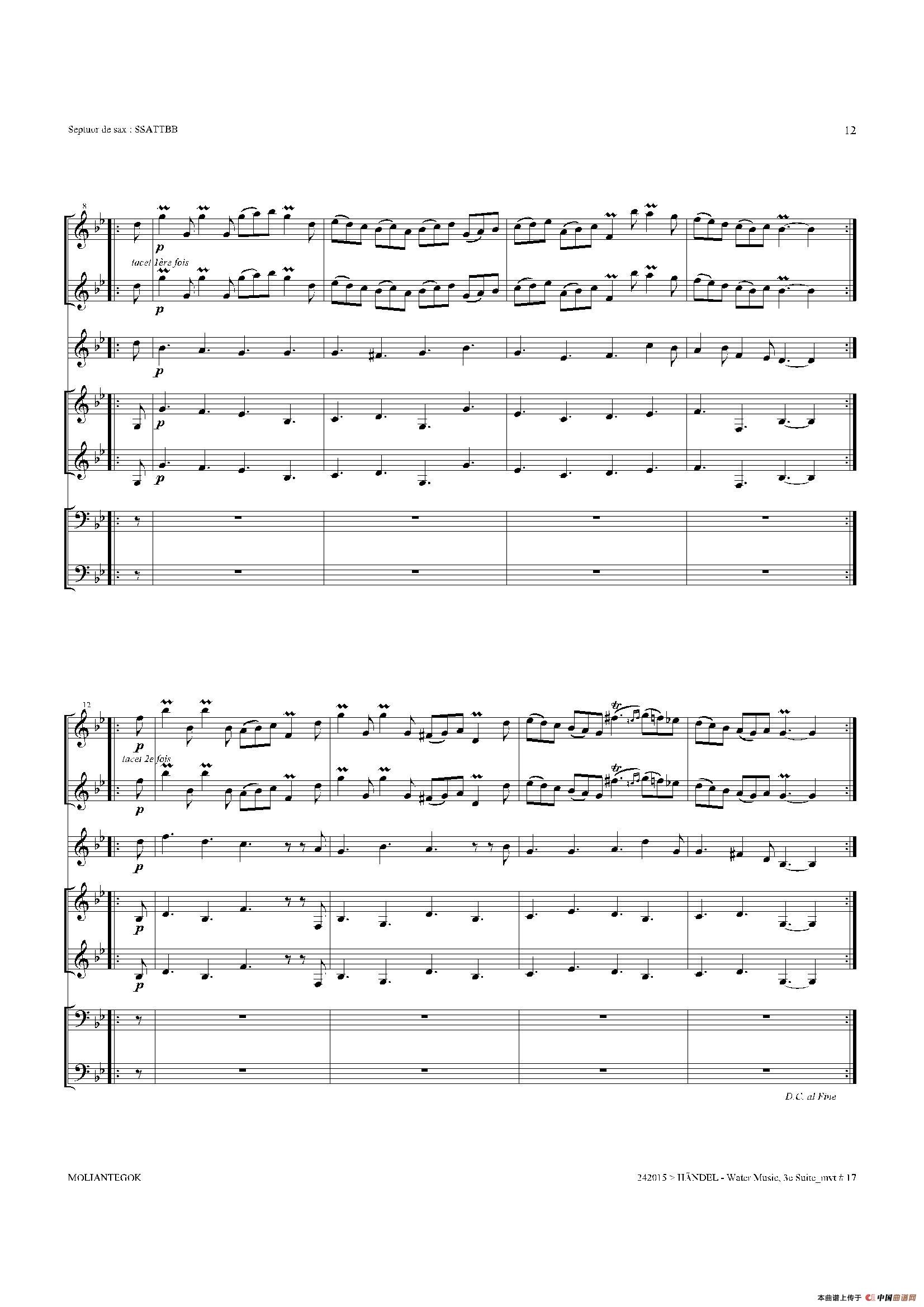 Water Music（HWV.350 No.3）（萨克斯合奏总谱）萨克斯曲谱（图11）