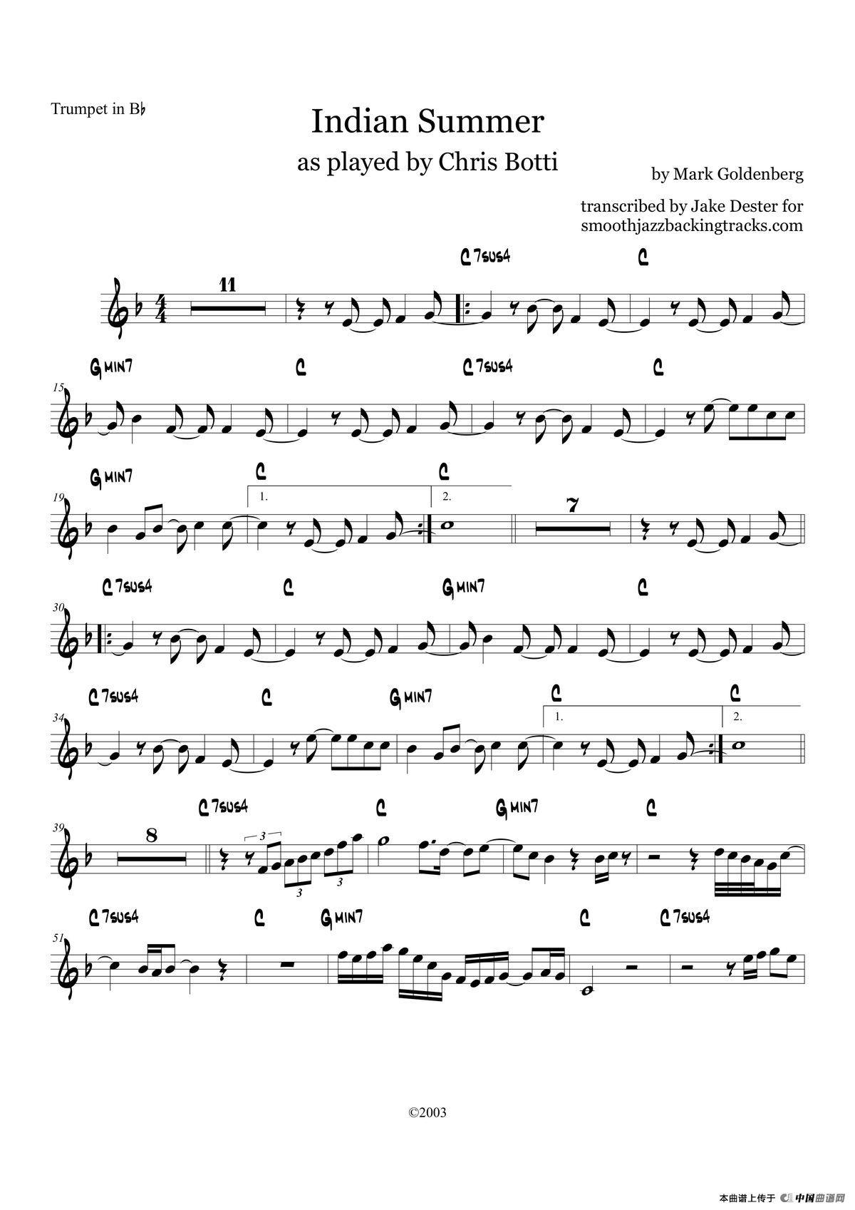 Indian Summer（Trumpet in Bb）萨克斯曲谱（图1）