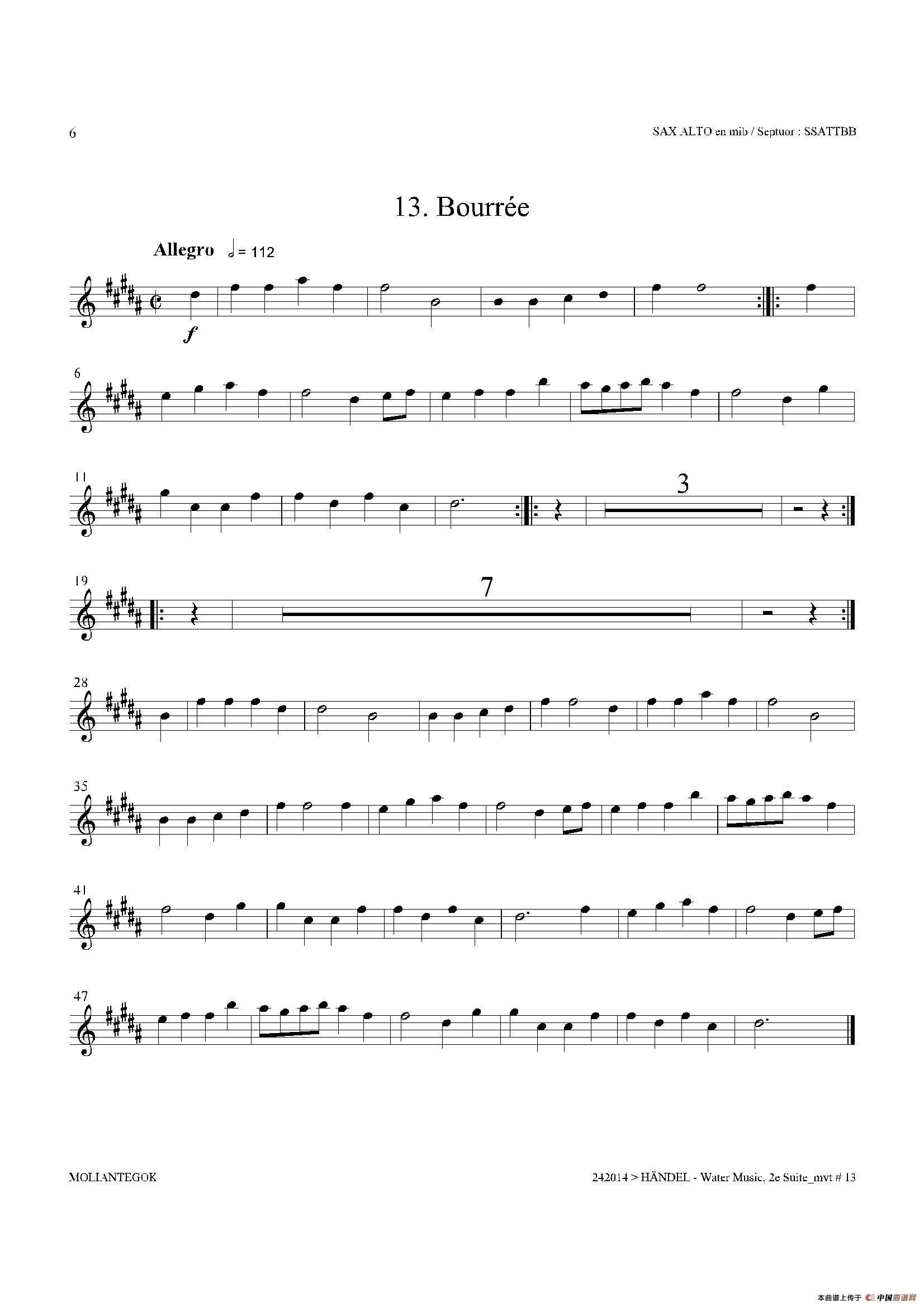 Water Music（HWV.349 No.2）（中音萨克斯）萨克斯曲谱（图6）