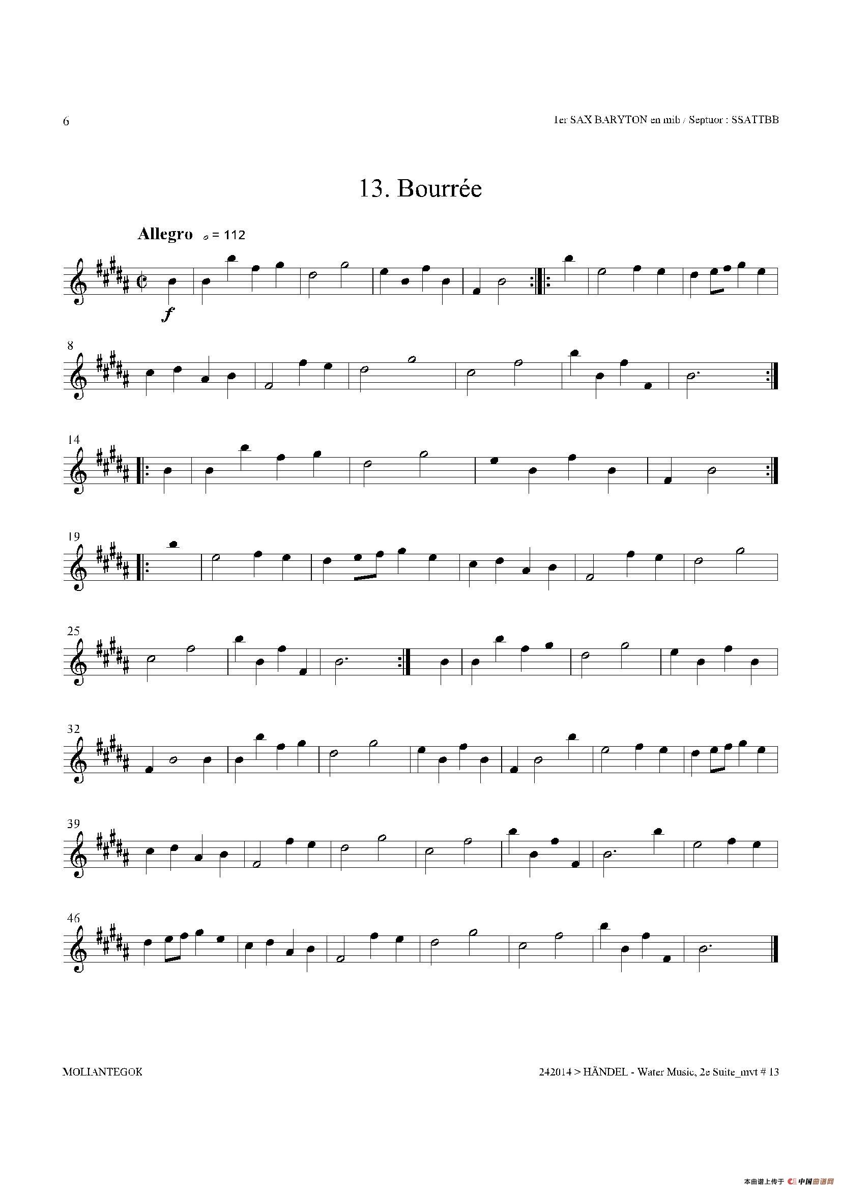 Water Music（HWV.349 No.2）（第一上低音萨克斯）萨克斯曲谱（图6）