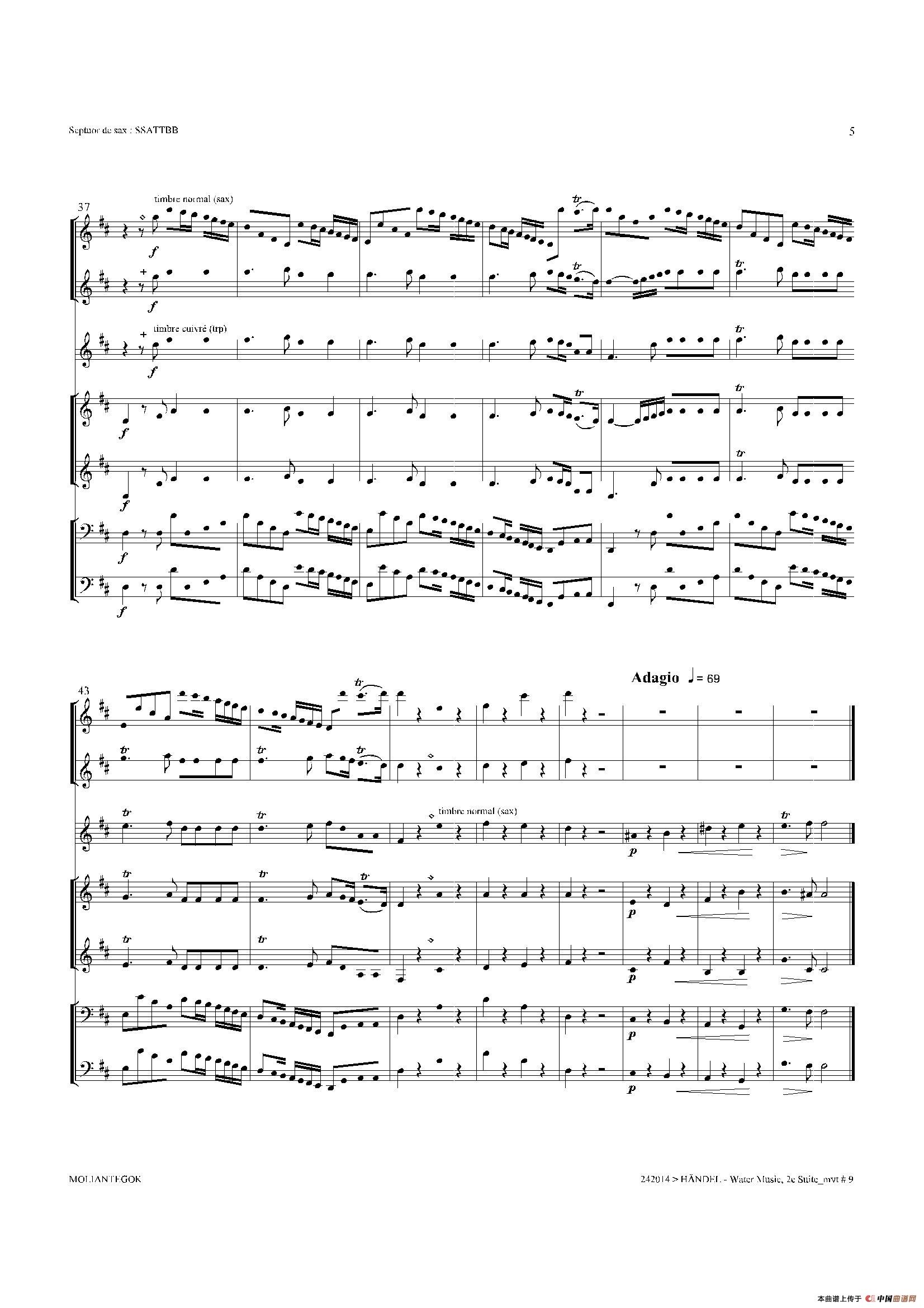 Water Music（HWV.349 No.2）（萨克斯合奏总谱）萨克斯曲谱（图4）
