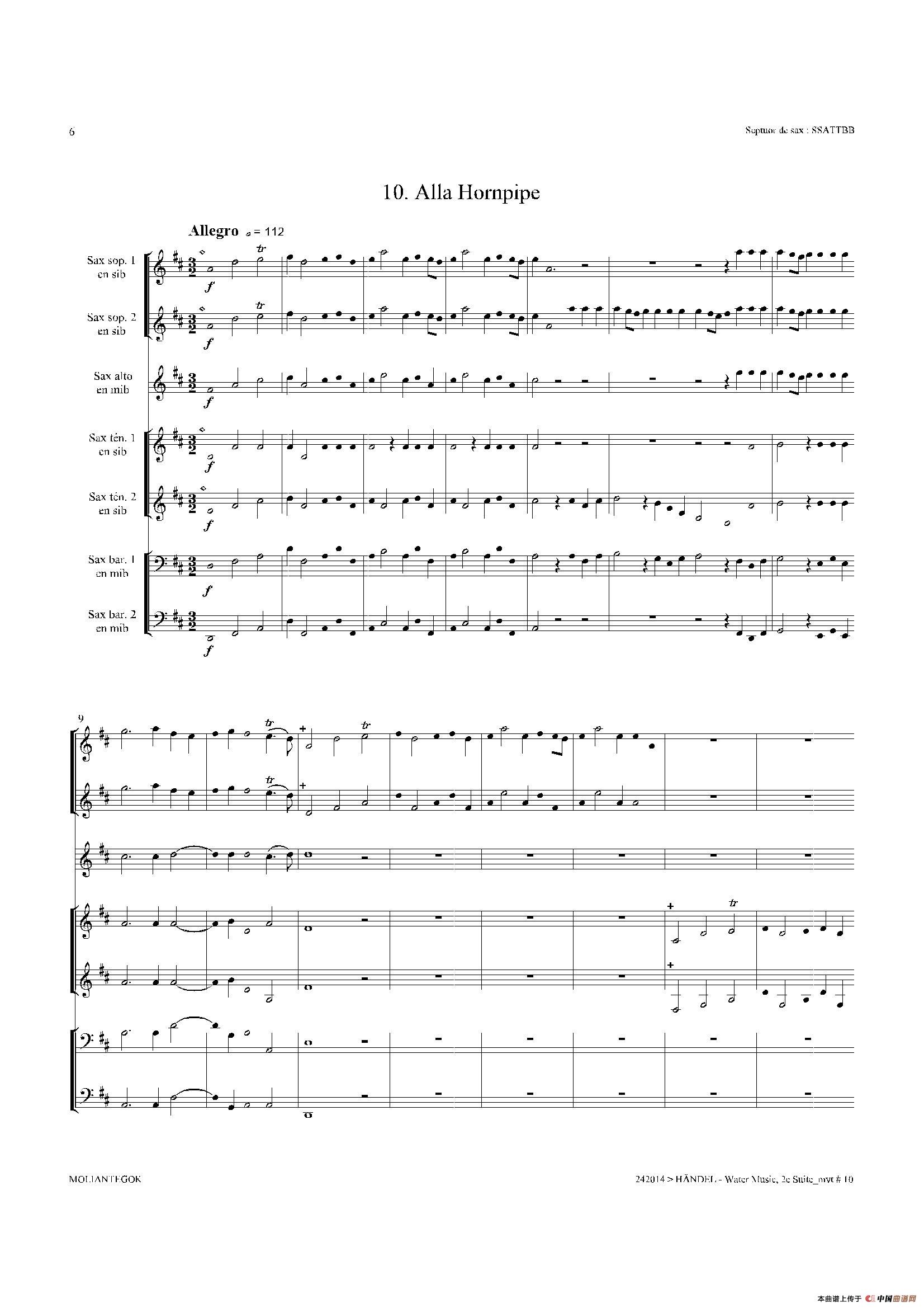 Water Music（HWV.349 No.2）（萨克斯合奏总谱）萨克斯曲谱（图5）