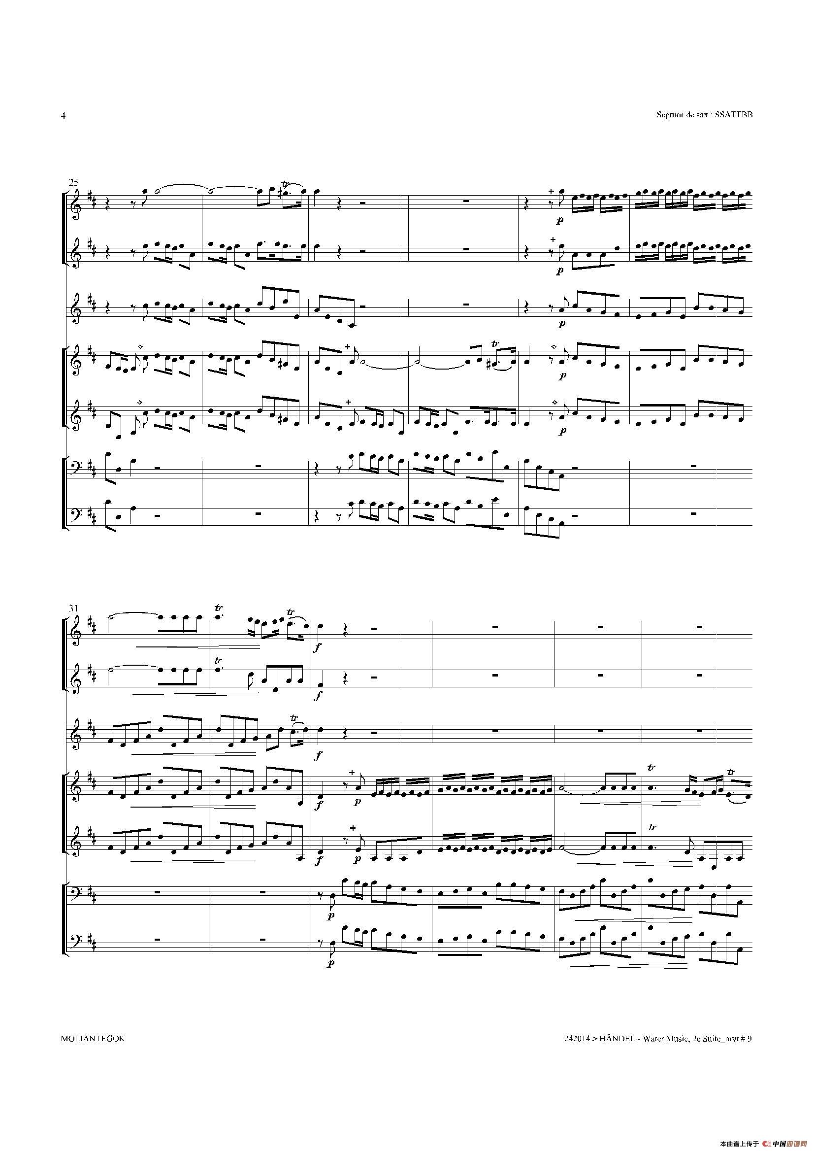 Water Music（HWV.349 No.2）（萨克斯合奏总谱）萨克斯曲谱（图3）