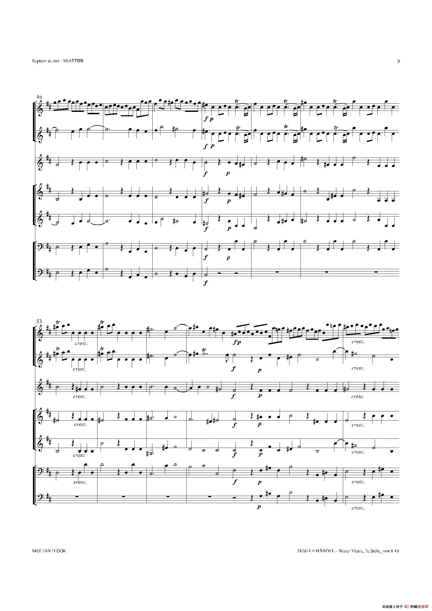 Water Music（HWV.349 No.2）（萨克斯合奏总谱）萨克斯曲谱（图8）