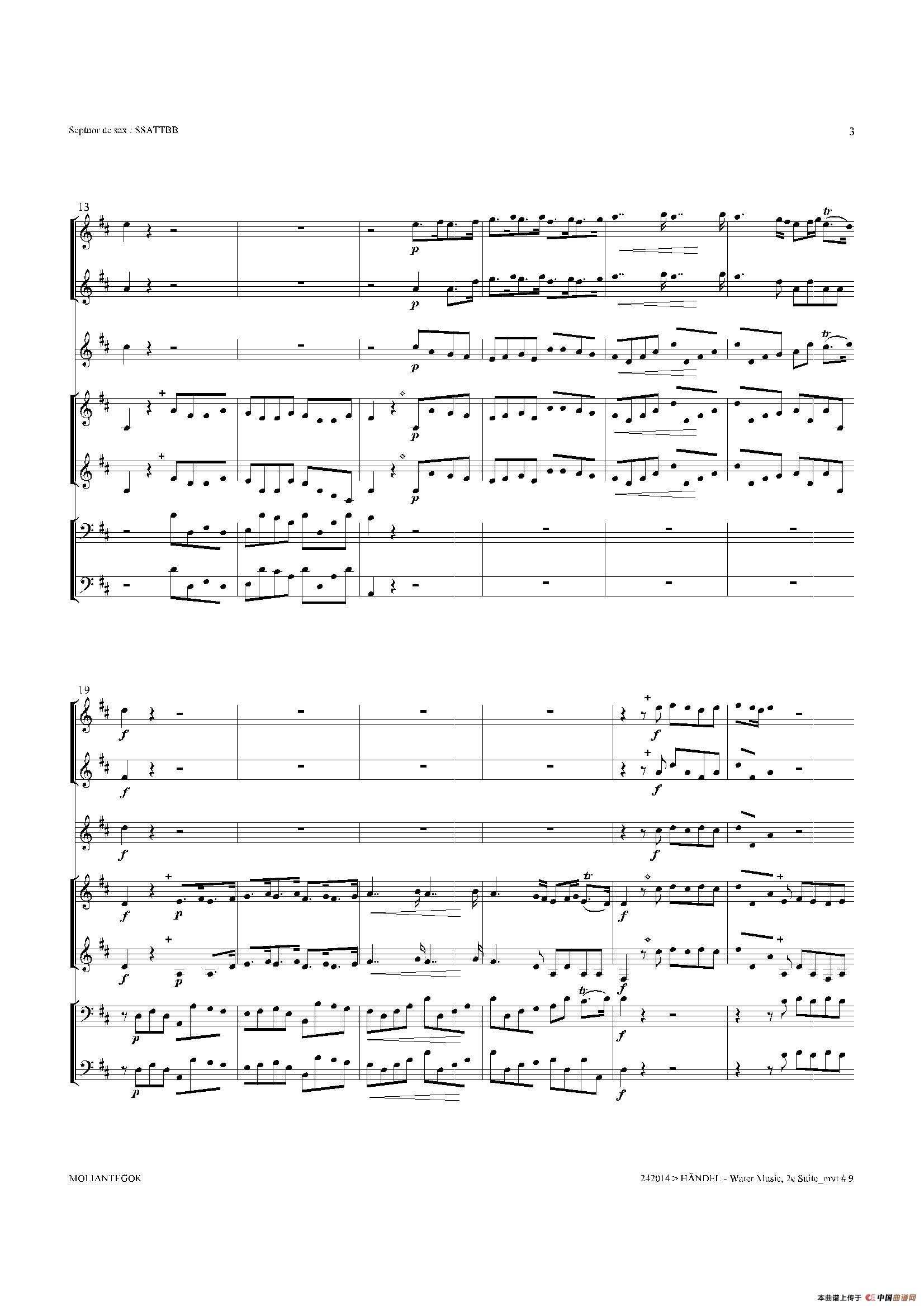 Water Music（HWV.349 No.2）（萨克斯合奏总谱）萨克斯曲谱（图2）