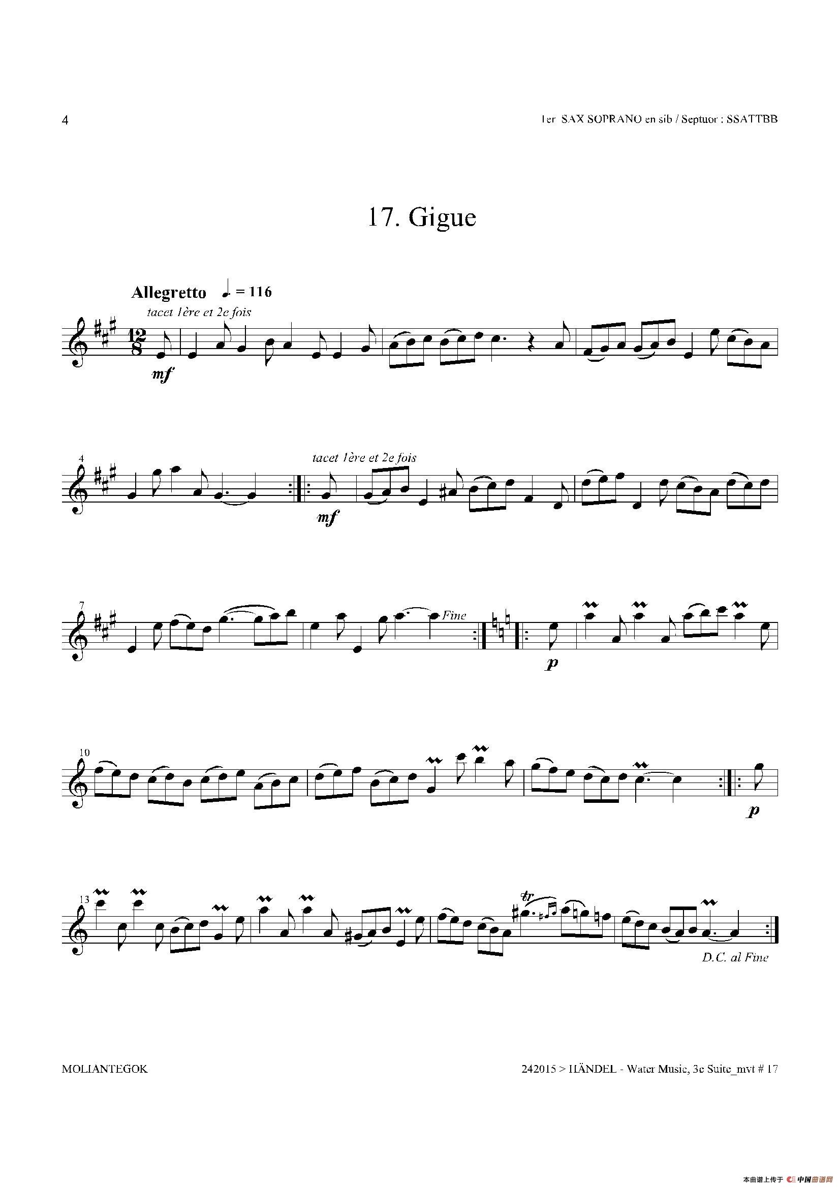 Water Music（HWV.350 No.3）（第一高音萨克斯）萨克斯曲谱（图4）