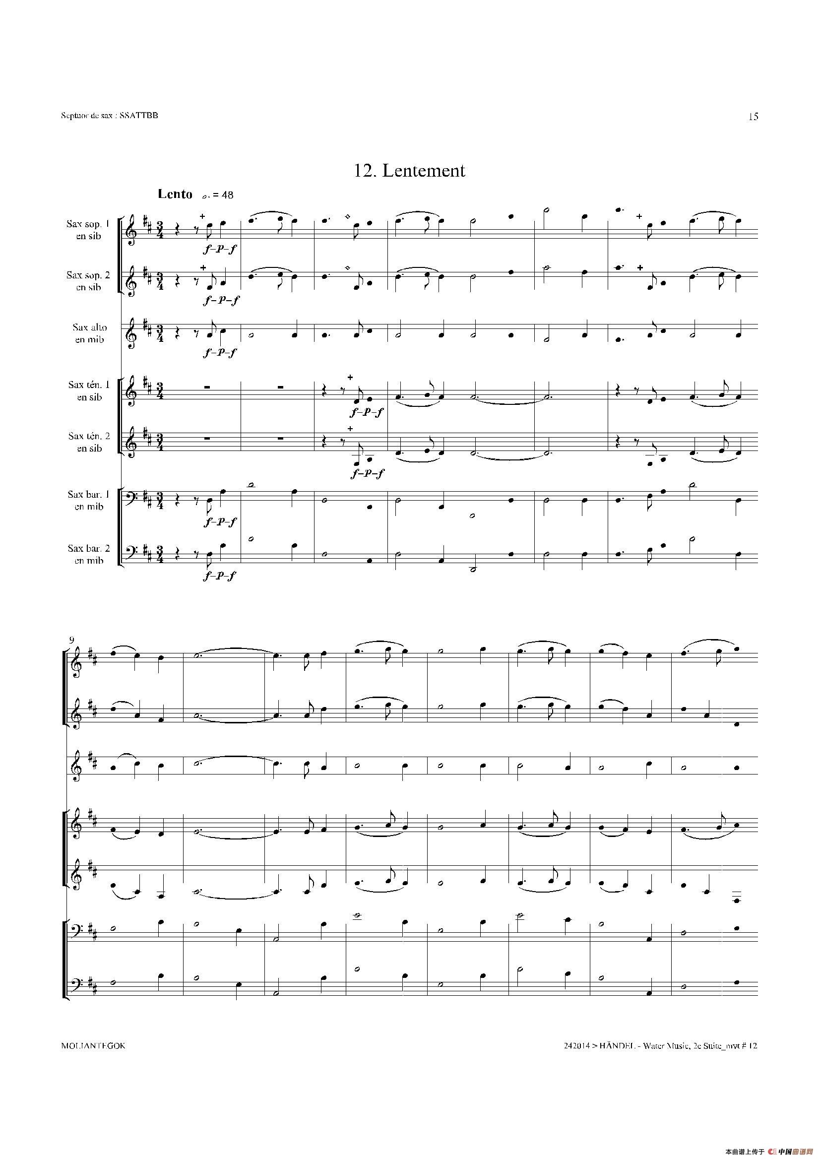 Water Music（HWV.349 No.2）（萨克斯合奏总谱）萨克斯曲谱（图14）