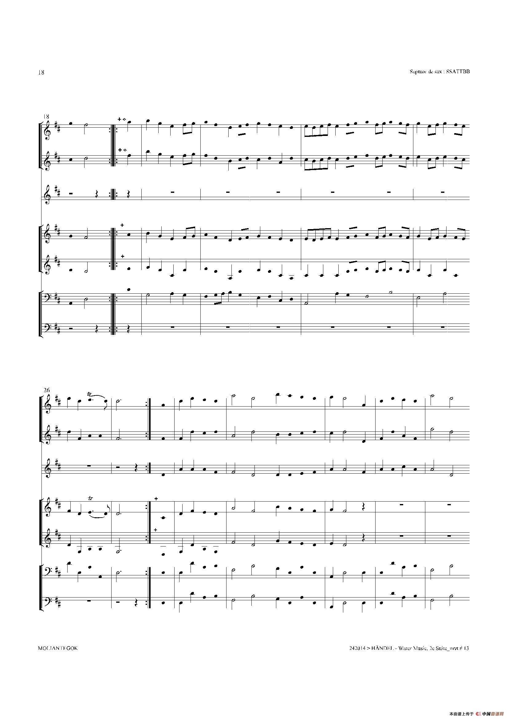 Water Music（HWV.349 No.2）（萨克斯合奏总谱）萨克斯曲谱（图17）