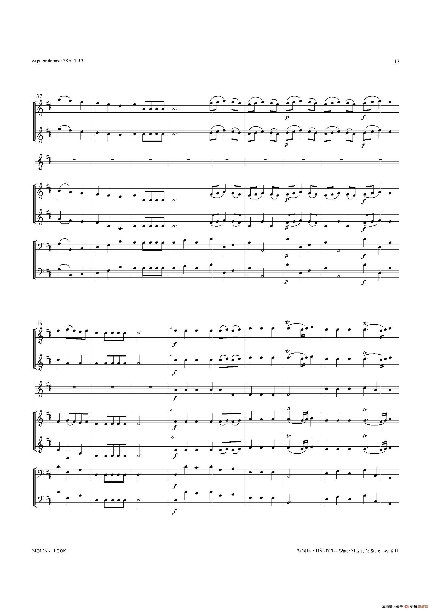 Water Music（HWV.349 No.2）（萨克斯合奏总谱）萨克斯曲谱（图12）