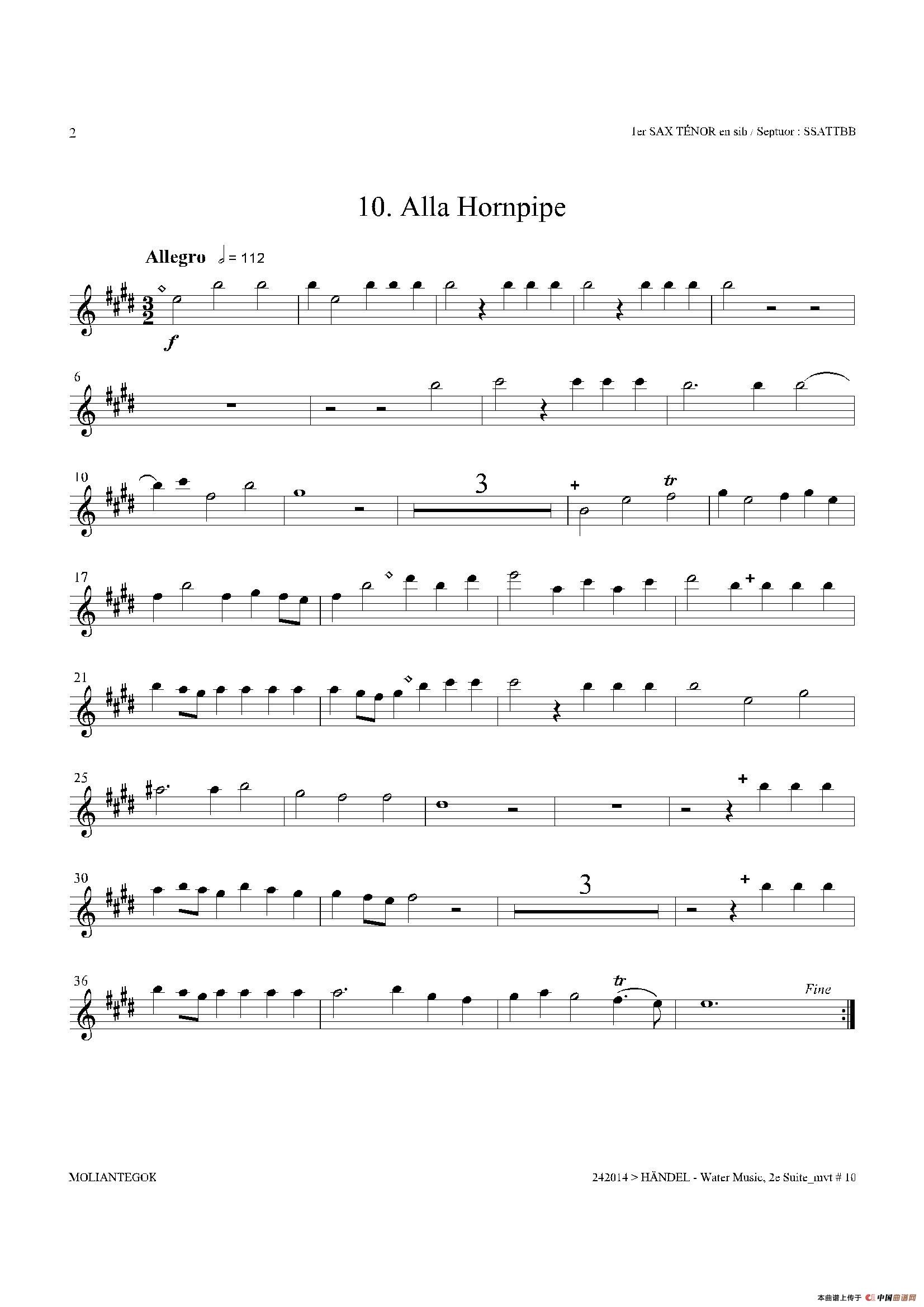 Water Music（HWV.349 No.2）（第一次中音萨克斯）萨克斯曲谱（图3）