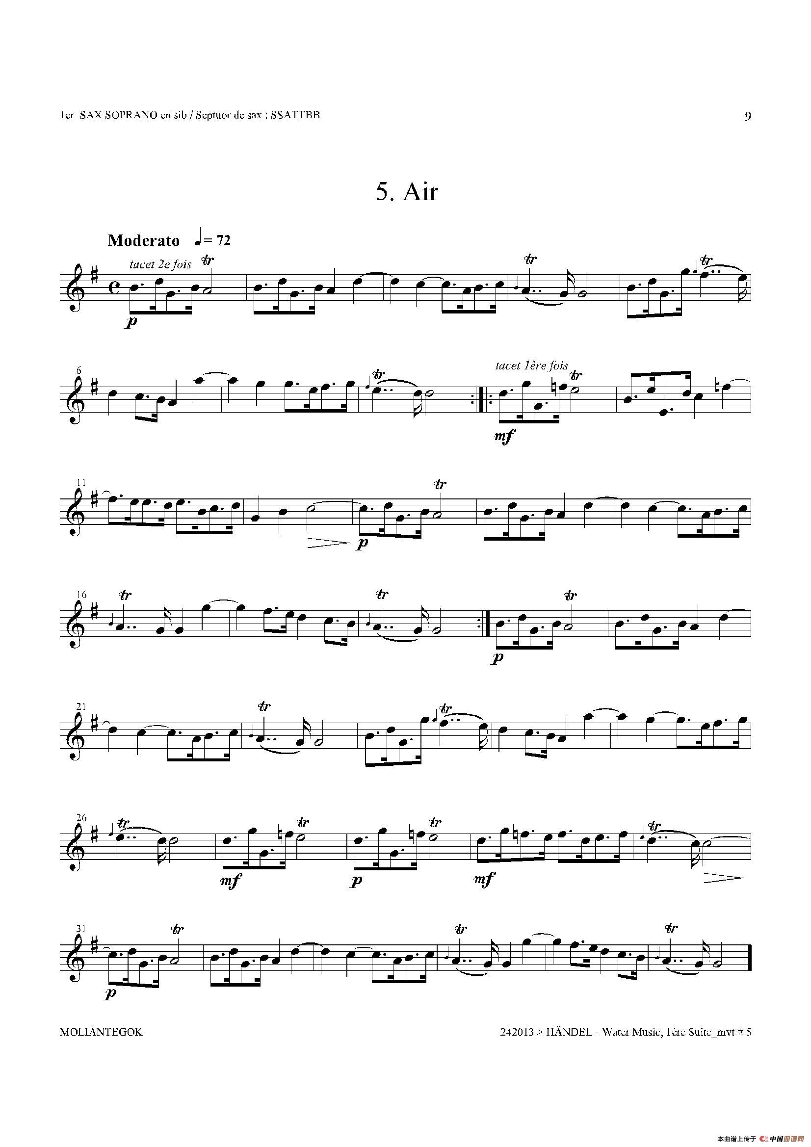 Water Music（HWV.348 No.1）（第一高音萨克斯）萨克斯曲谱（图8）